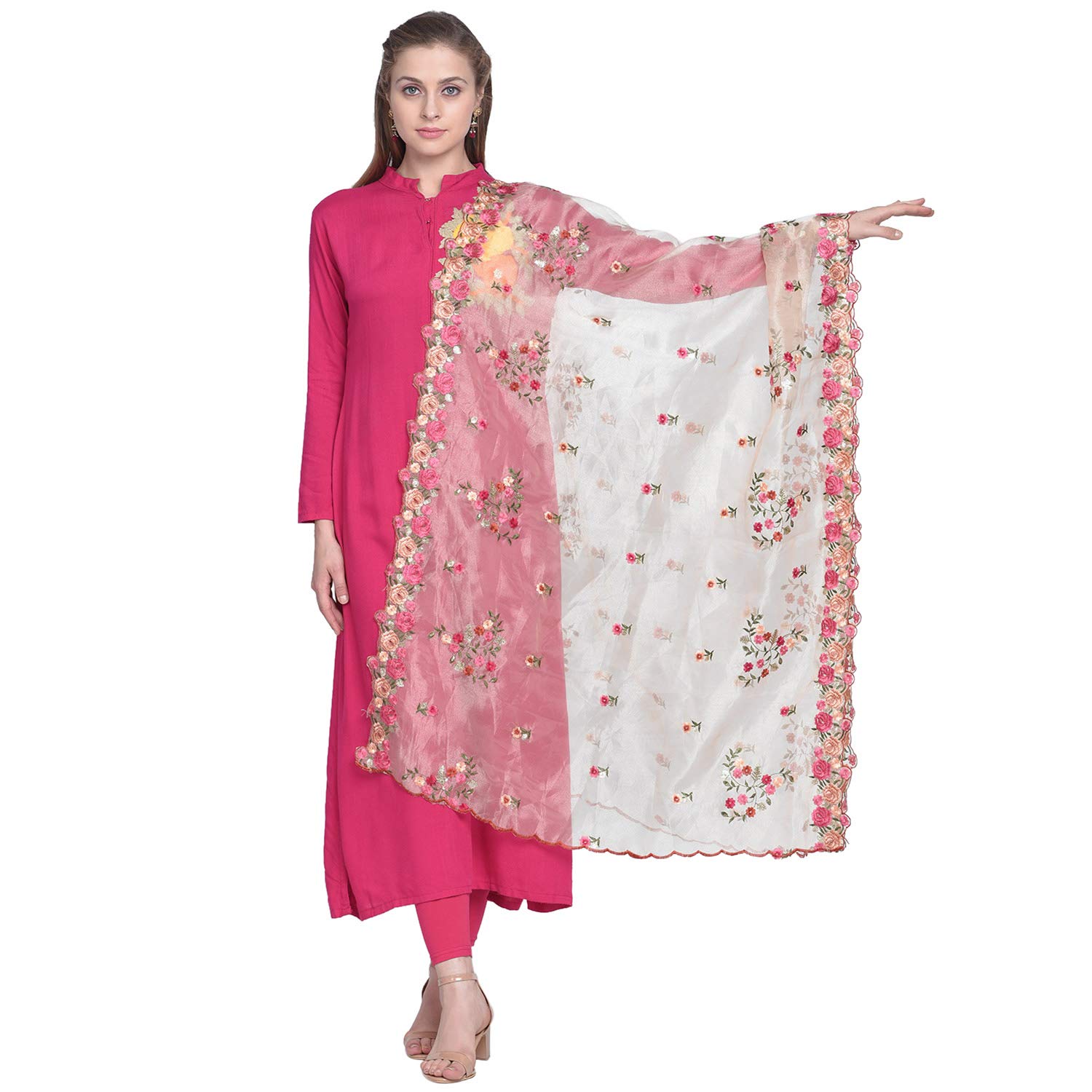 dupatta bazaar Woman's Organza Dupatta with Multicolor Floral Embroidery-picture-20