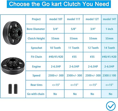 Vista 15 de YOUXMOTO Embrague Go Kart de 1 pulgada de diámetro de 14 dientes con cadena #40/41/420, embrague centrífugo 14T para Go Kart Minibike y motor Fun