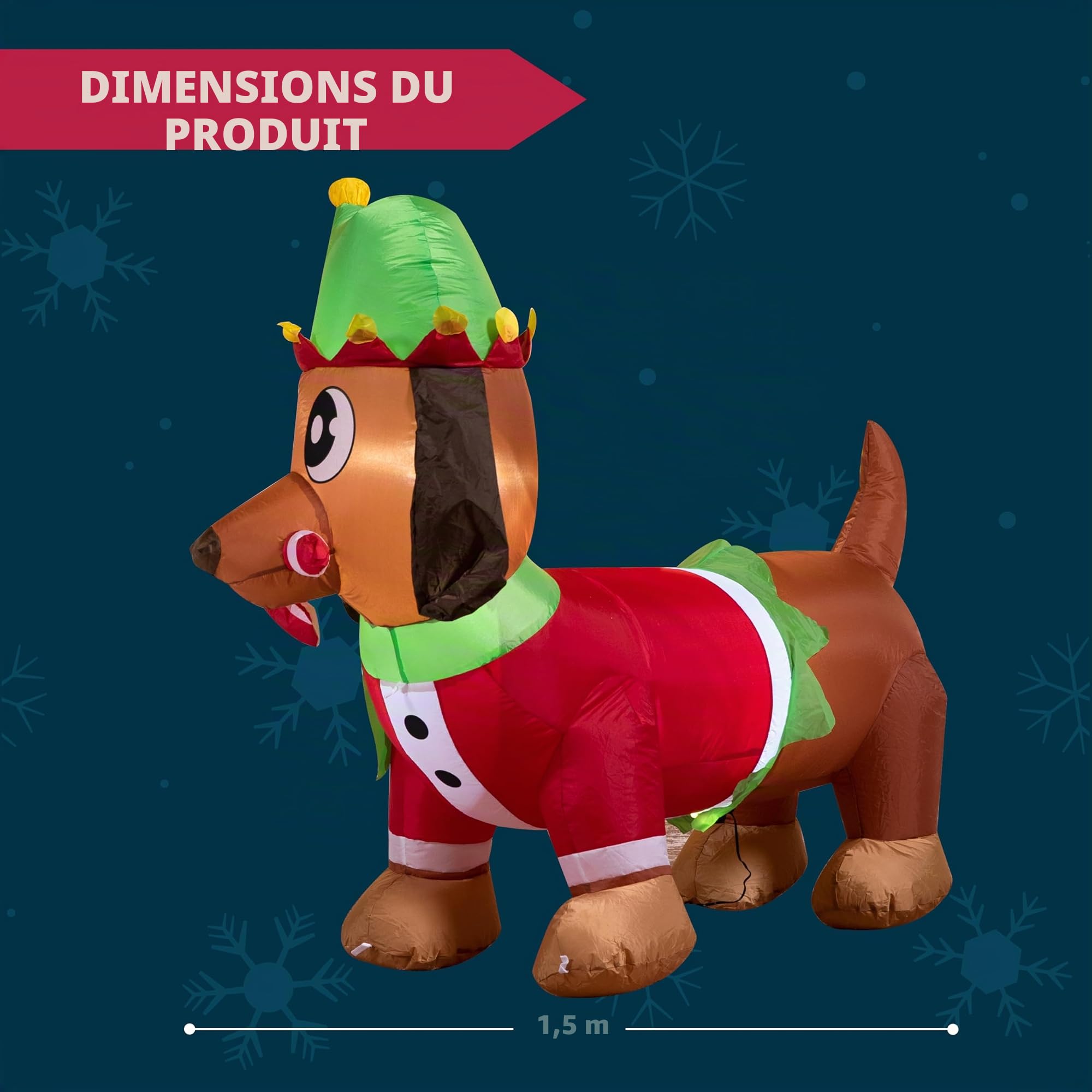 Joiedomi 183cm Chiot Gonflable de Noël Tenant Une Canne à Sucre d'orge - Décoration Gonflable en Plein air avec LED intégrées - pour fête de Noël, intérieur et extérieur - Cour, Jardin, pelouse