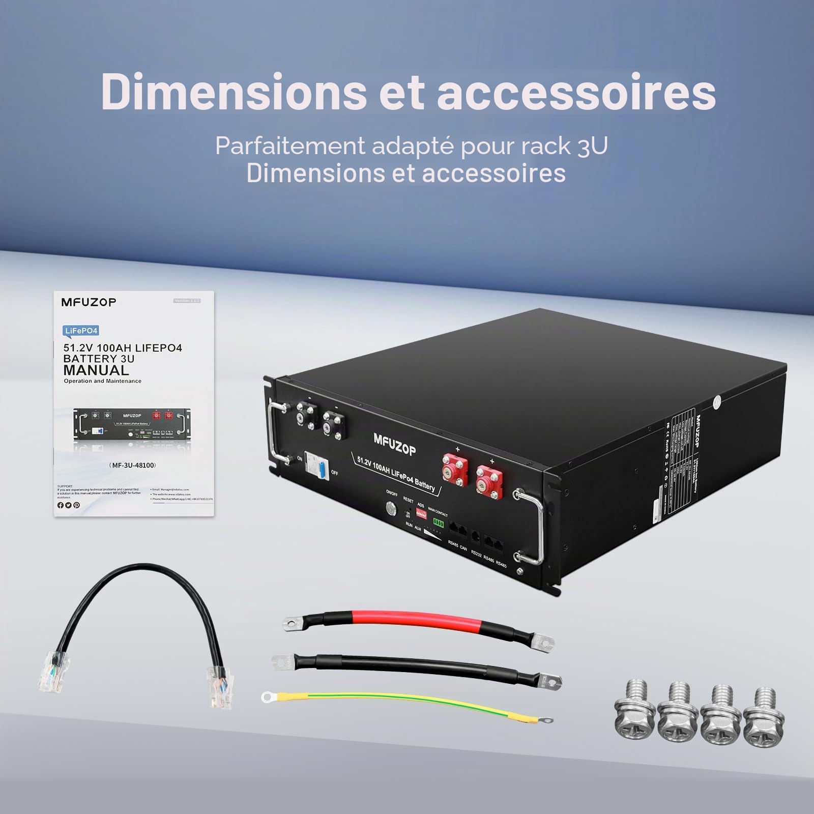 Batterie Lithium 48V 100Ah LiFePO4 5,12 kWh, Batterie Rack Serveur avec BMS 100A Intégré, Bluetooth & App, 15000+ Cycles, pour Énergie Solaire, Off-Grid, Camping-Car (48V 100Ah (1 Pack))