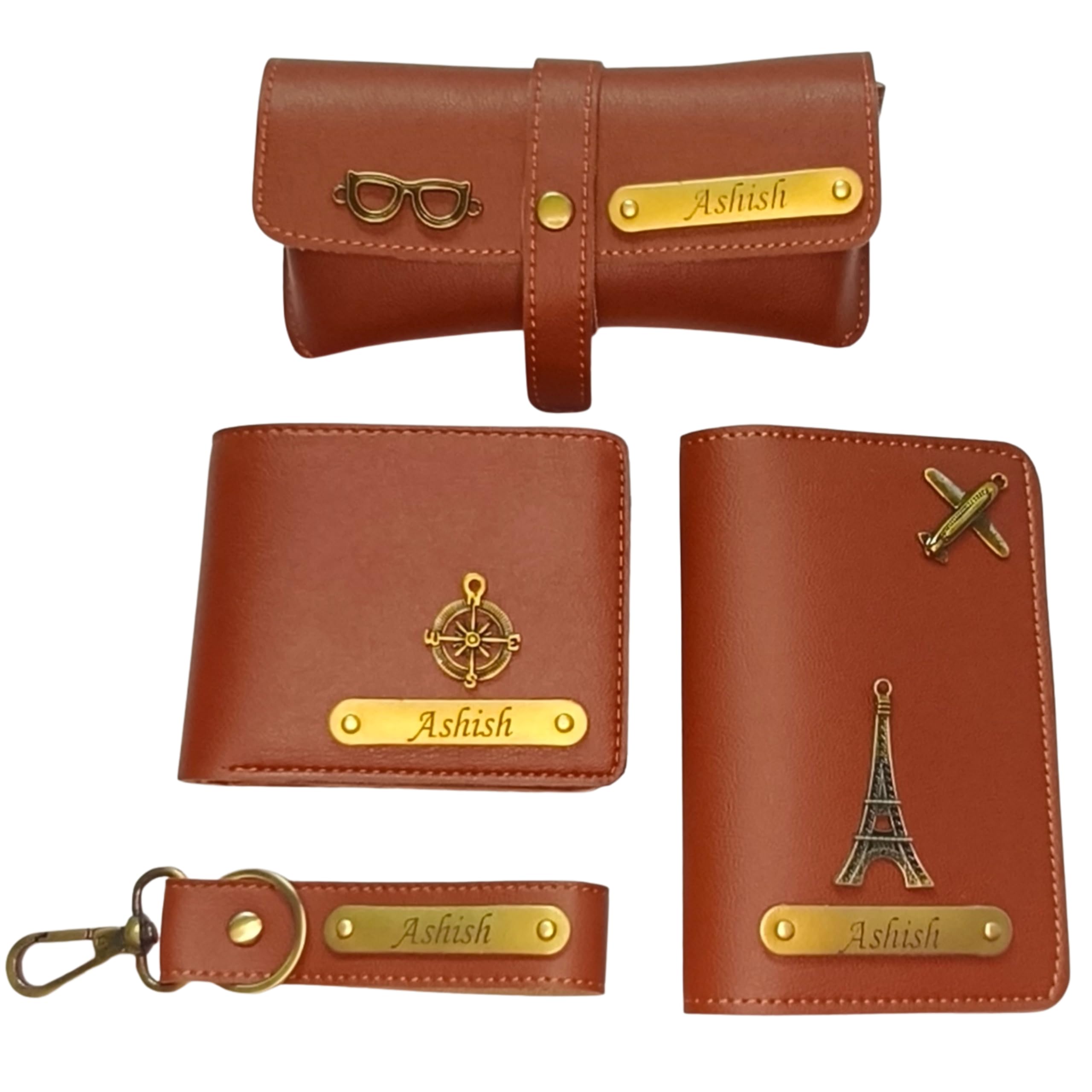 Personalised Gift for Man Custom Name Wallet Accessories Combo Set for Husband Boyfriend Father (Light Brown)-image-27