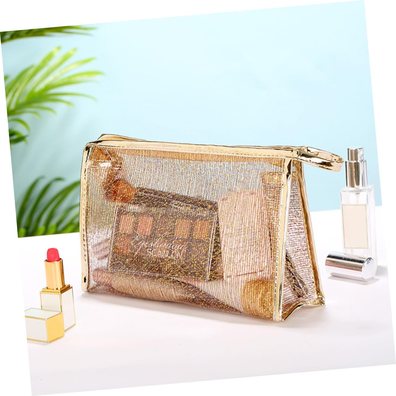 Borsa Makeup Trasparente Tpu Zip, Set da 3 Pezzi per Donna | Organizzazione per Cosmetici e Toilette, Formato Portatile, Uso Camping e Casa