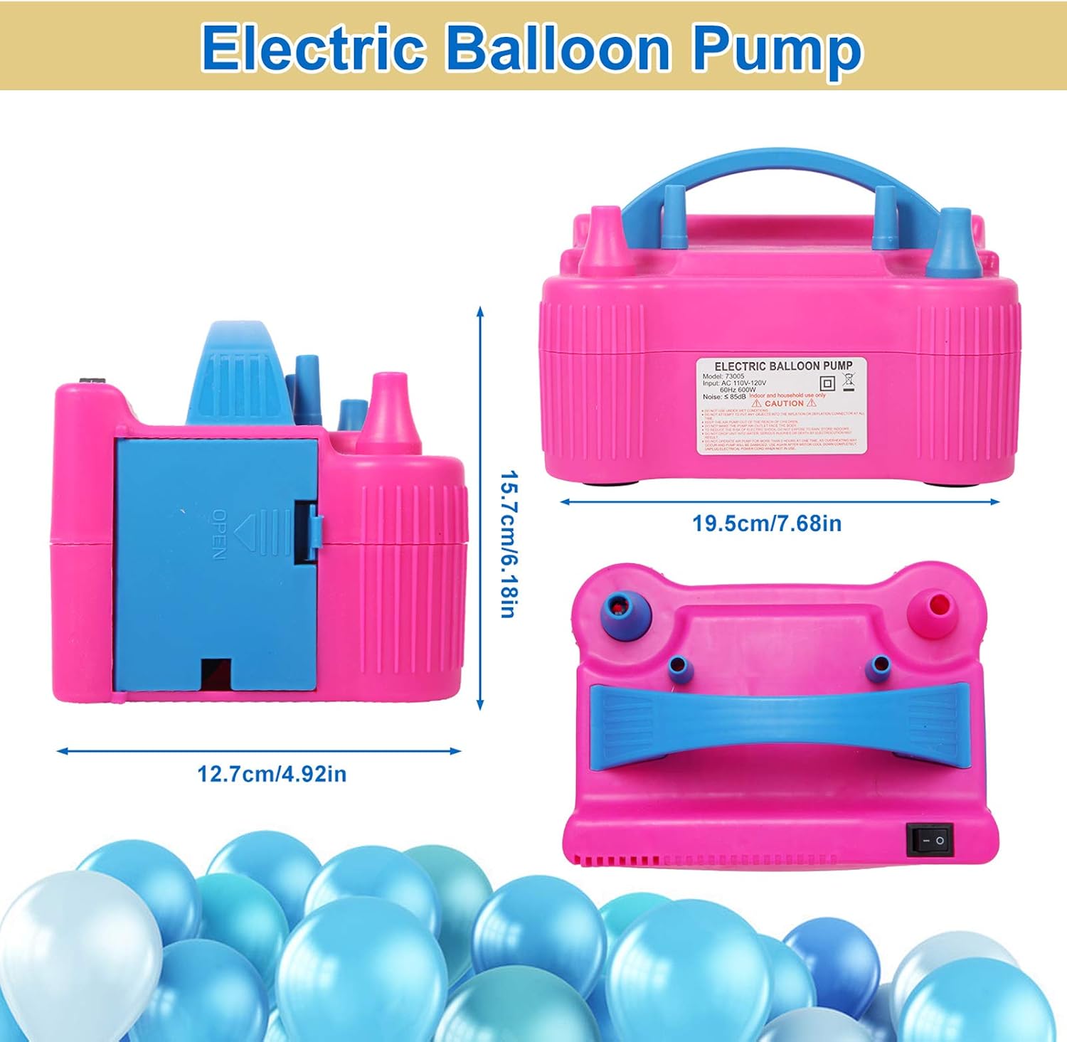 Gresus Electric Balloon Pump,110V 600W Portable Dual Nozzle Quick-Fill Balloon Inflator/Blower with Extra Accessories for Party Decoration