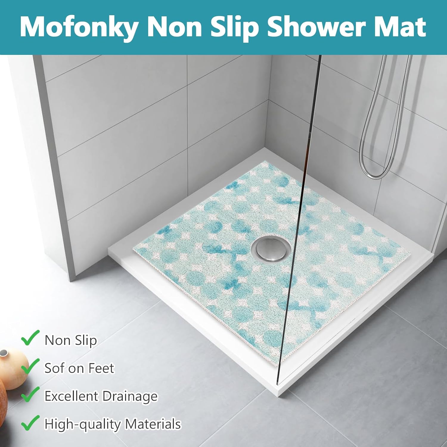 Shower Mat Non Slip: 24 x 24 Inch Shower Mats for Inside Shower - Square Anti Slip Shower Matt for Elderly