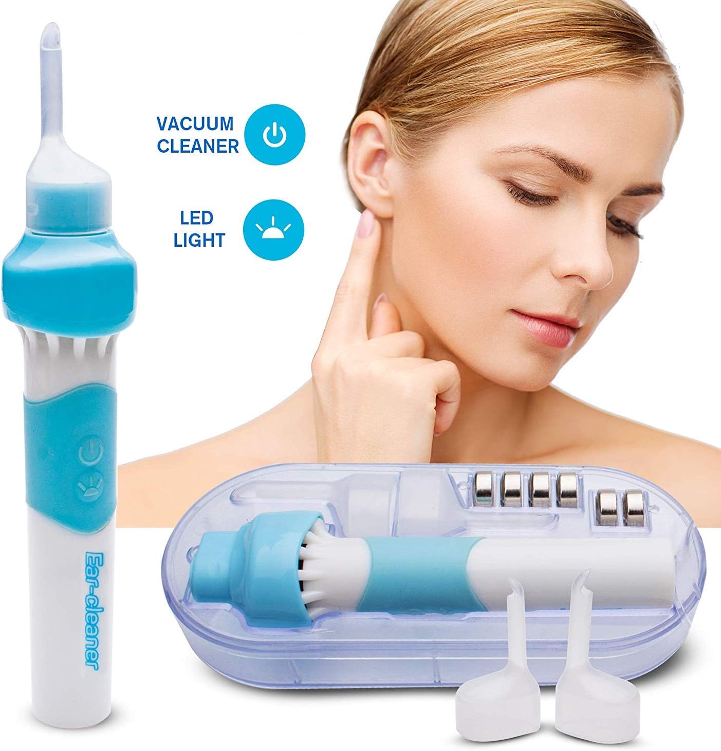Ear Wax Removal Kit, Ear Cleaner, Electric Earwax Removal Tools, Ear Vacuum Cleaner Easy Earwax Remover Soft Prevent Ear-Pick Clean Tools Set with LED Light