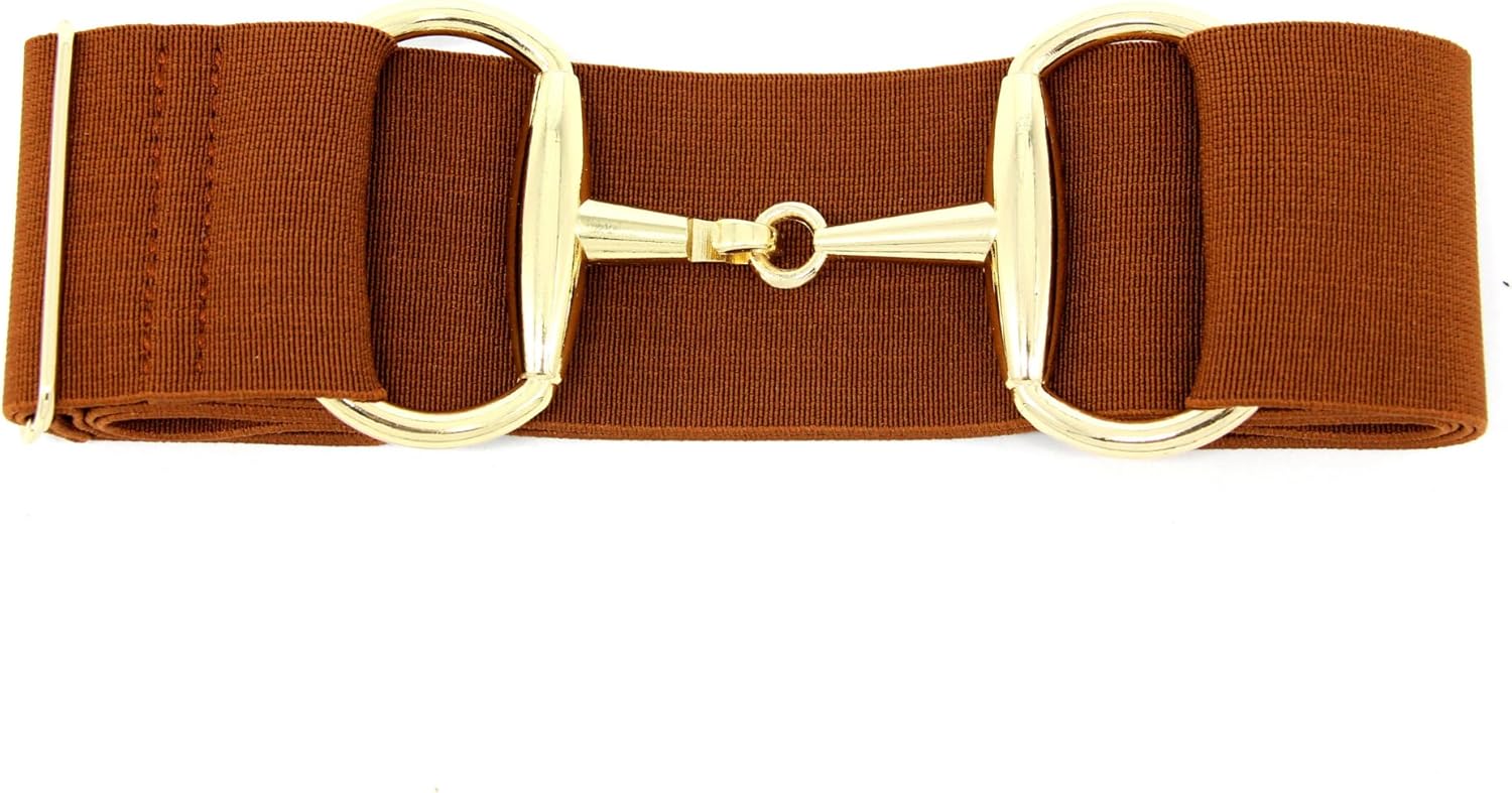 Equestrian Belt Bit Buckle, Equine Horsebit Stretchable, Womens/Mens Elastic Horseback Belt for Riding Breeches