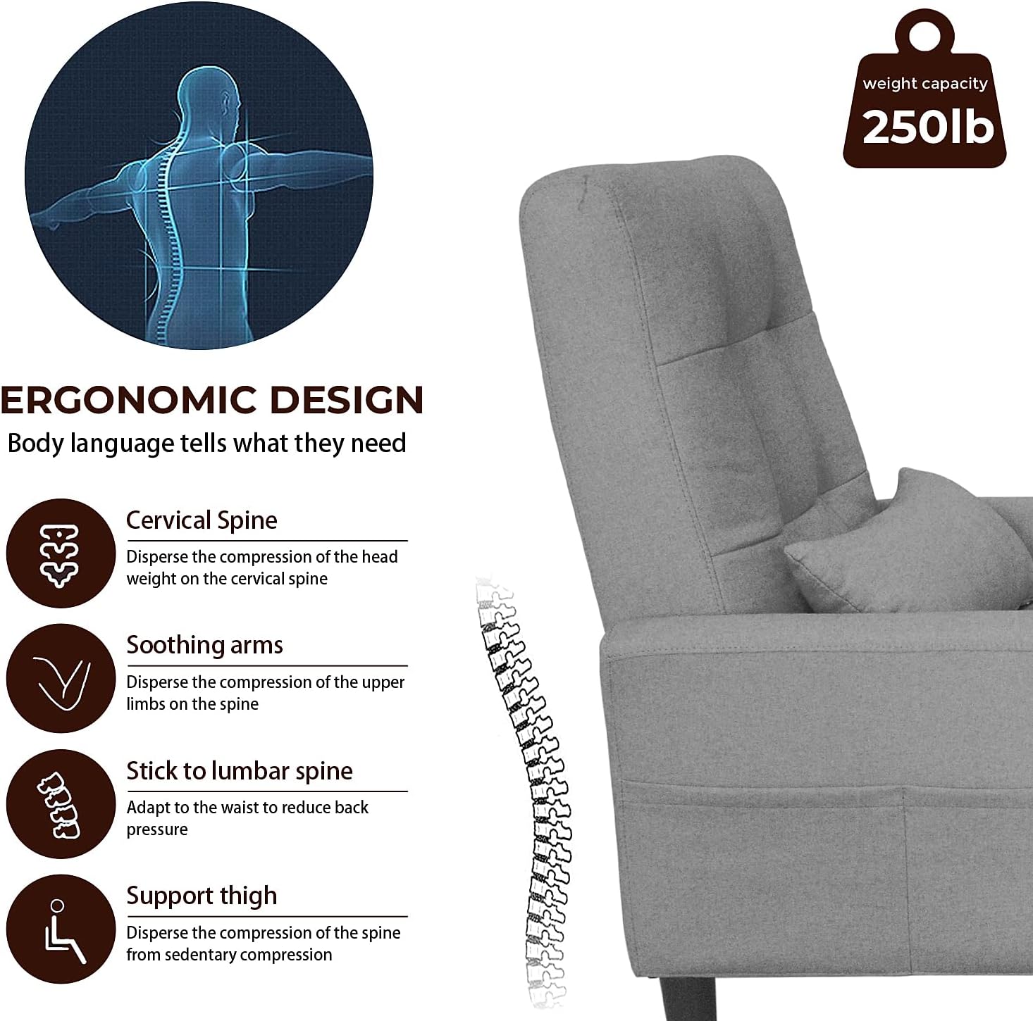 PUREMIND Silla De Yoga Para Adultos – Tumbona Curva Para Estirar, Relajarse Y Leer – Sillón Interior Con Cabeza Movible, Cojín De Cintura Para Sala De Estar, Apartamento Y Dormitorio