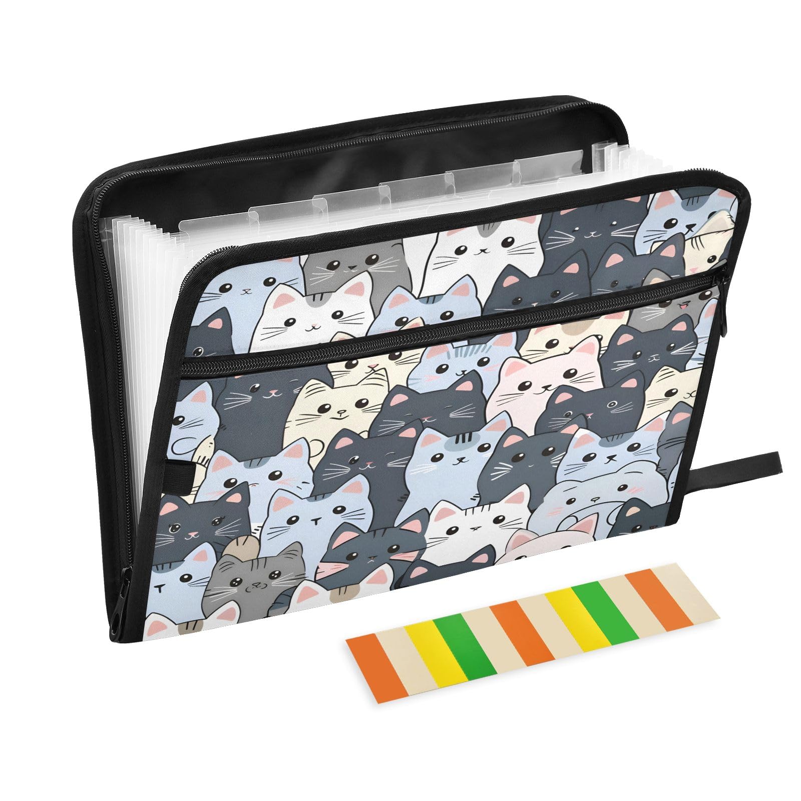 Cute Lovely Cats File Organizer 13 Pocket Expanding File Folder with Front Pouch Portable Business Fire Storage Document Organizer Folder with Zipper