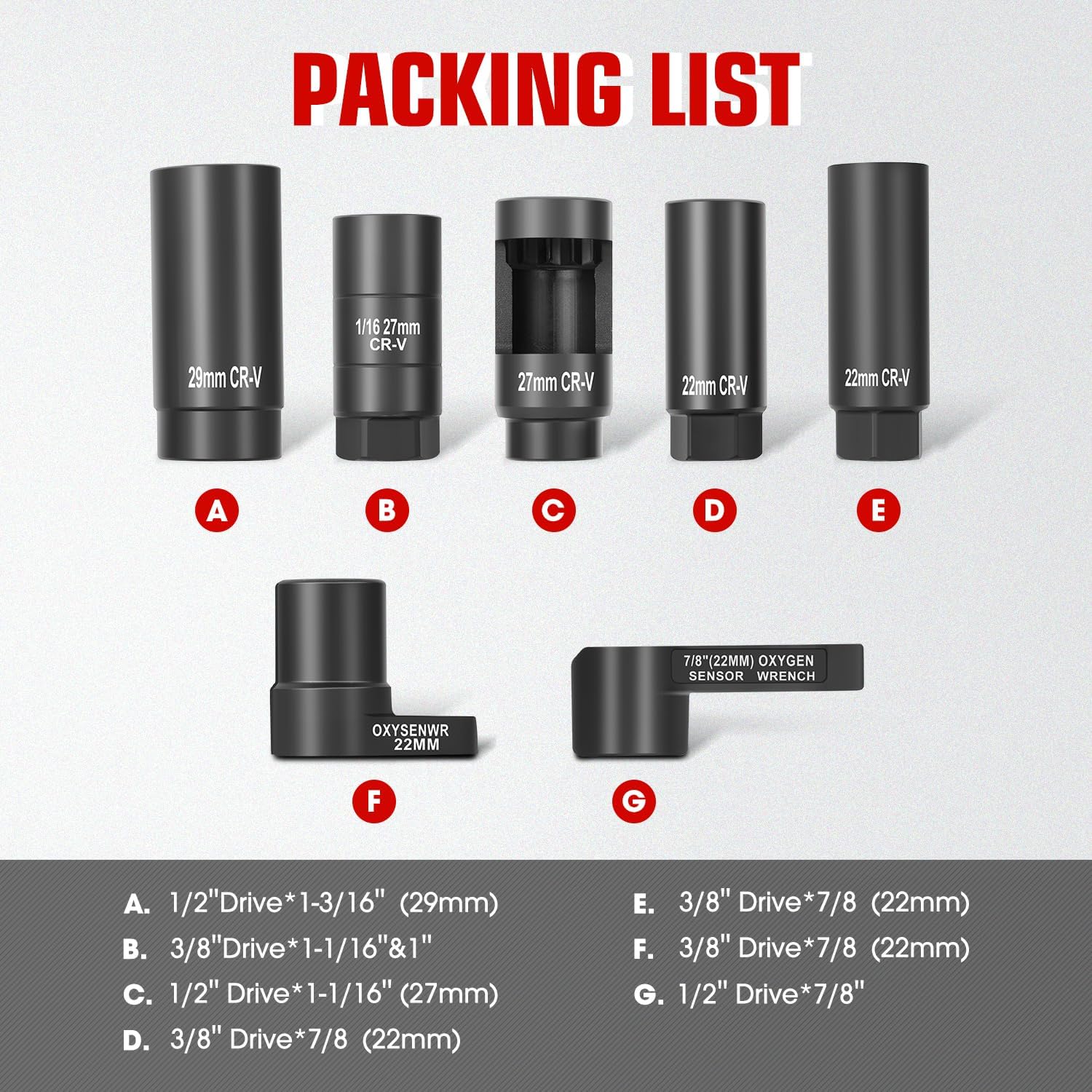 DNA Motoring 7pcs Oxygen Sensor Socket Removal Tool, O2 Removal and Installation Universal Puller and Removal Tool, Sensor Oil Pressure Sending Unit Socket Set, TOOLS-00775