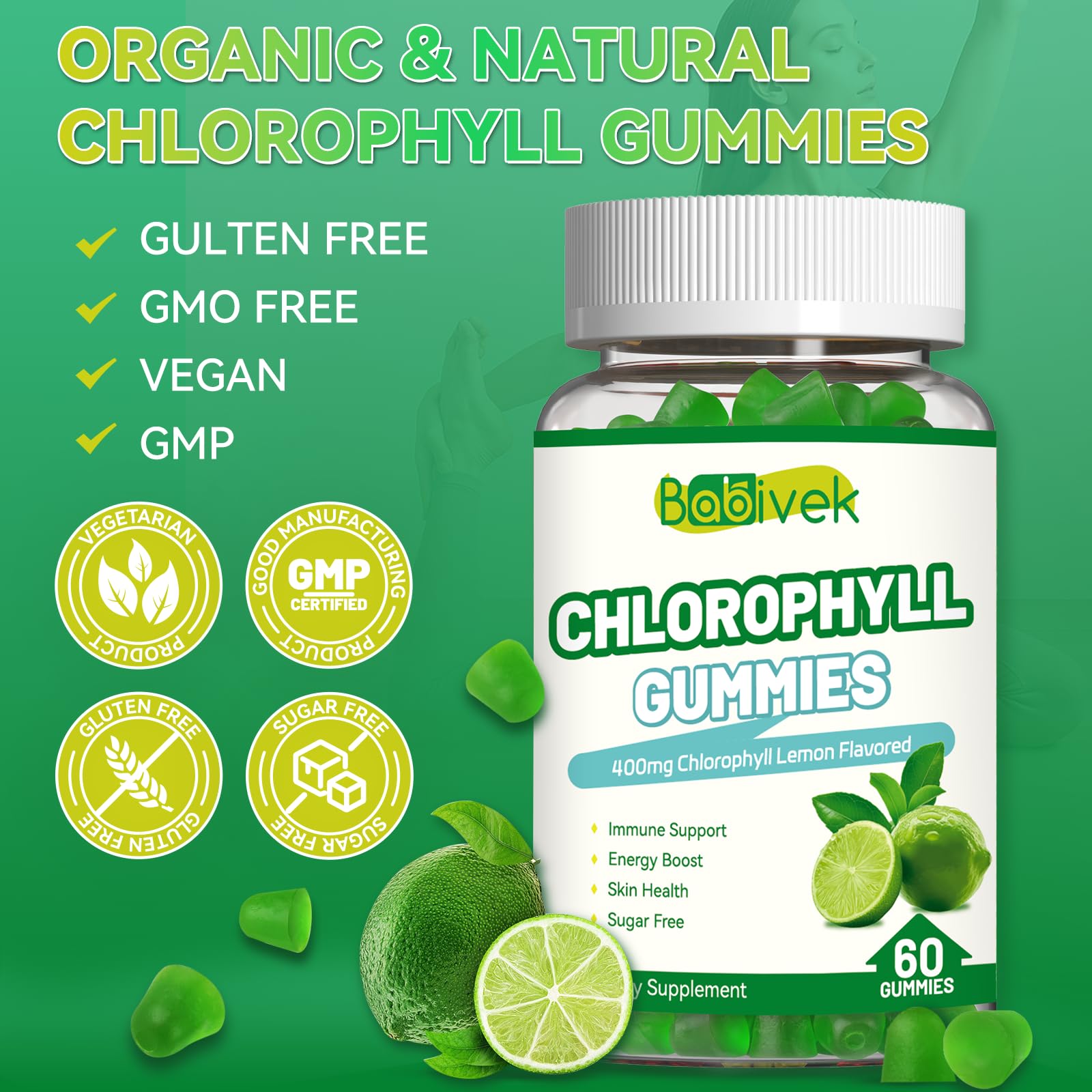 Sugar Free Chlorophyll Gummies 400mg, 60 Count, Non-GMO, Vegan — Amazon image 5