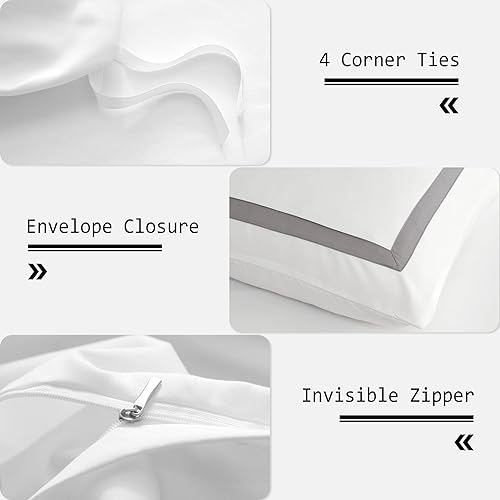 Miniatura 4 de OSVINO Juego de funda de edredón de hotel, tamaño King, 3 piezas, microfibra con patrón de líneas grises, colección de ropa de cama, ultra suave,