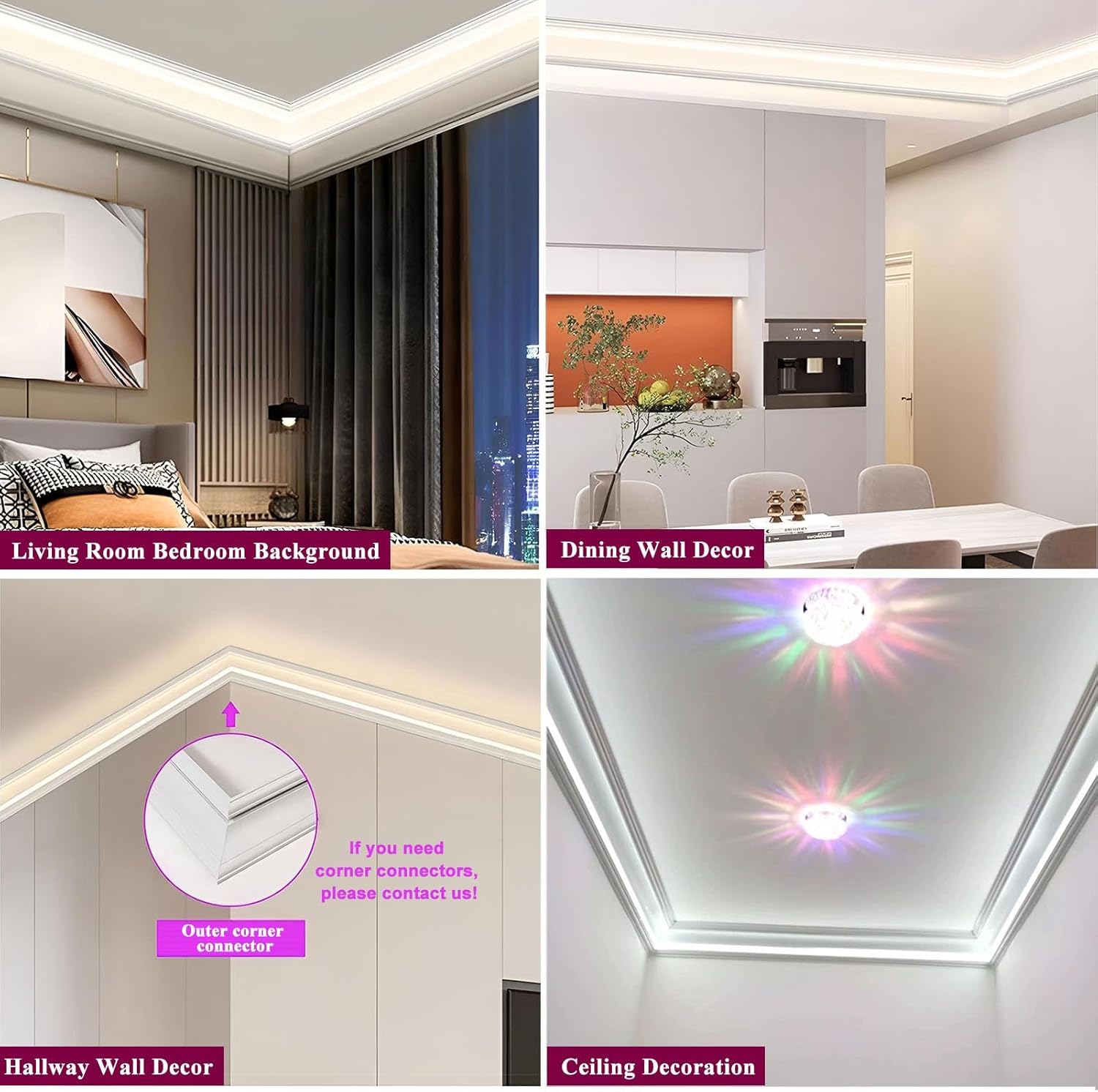 Aluminum Crown Molding Indirect Ceiling Lighting, LED Diffuser Wall Washer Profile, Decorative Coving Trim (8.5m/27.9ft) - Elegant Cornice Lighting Solution