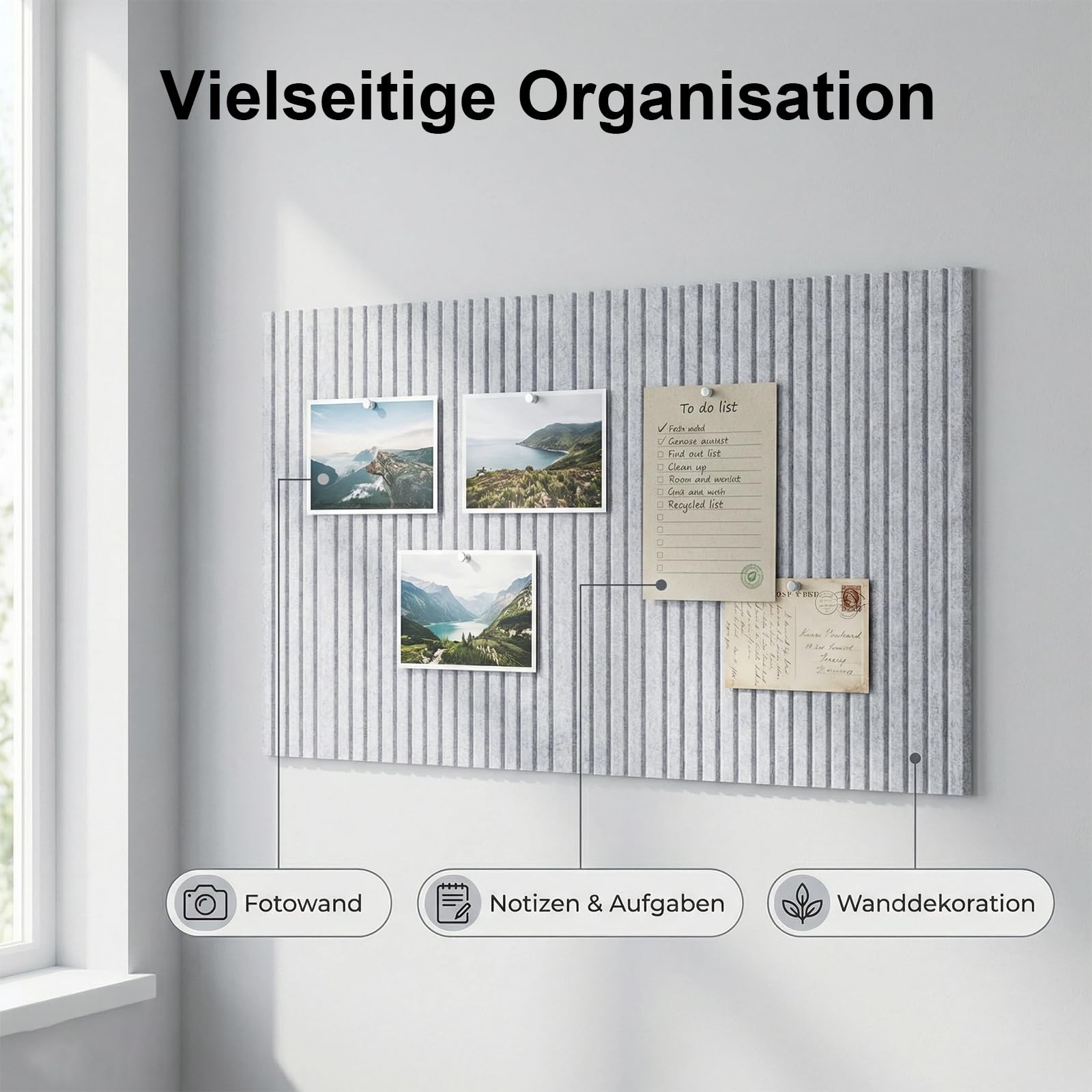 Corcho de Pared Fieltro Adhesivo 90 x 60 cm Tablero de Corcho con 35 Tachuelas 0,9 cm de Grosor para Decorativa Hogar Escuela Oficina (Gris Claro)