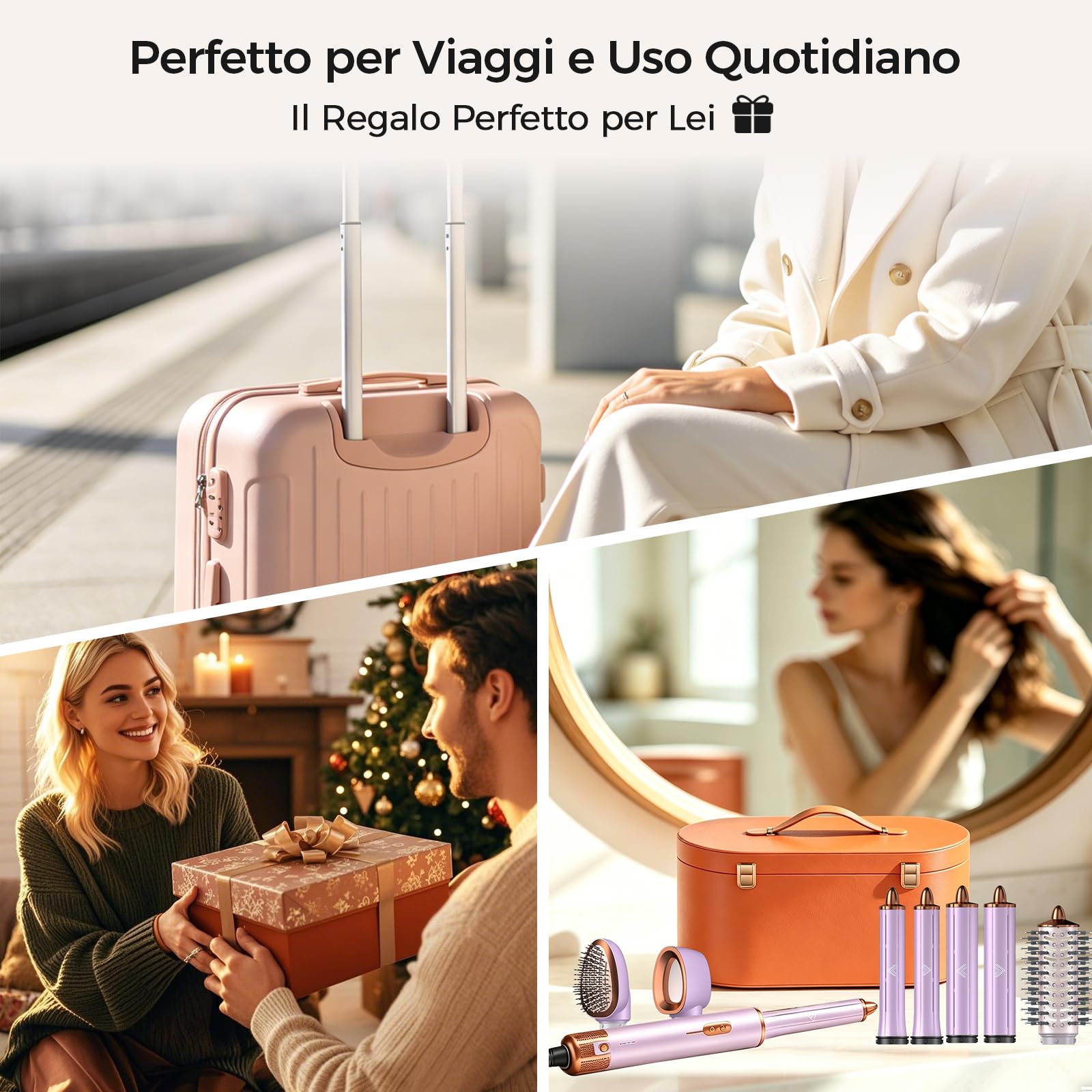 Cwexi Air Styler 7 in 1, Asciugacapelli Ionico, 2 Dimensioni Arricciacapelli Automatico, Spazzola Rotante Per Capelli e Lisciante, 1700W, 114.000 Giri/min, Custodia in Pelle, Set Regalo Viaggio