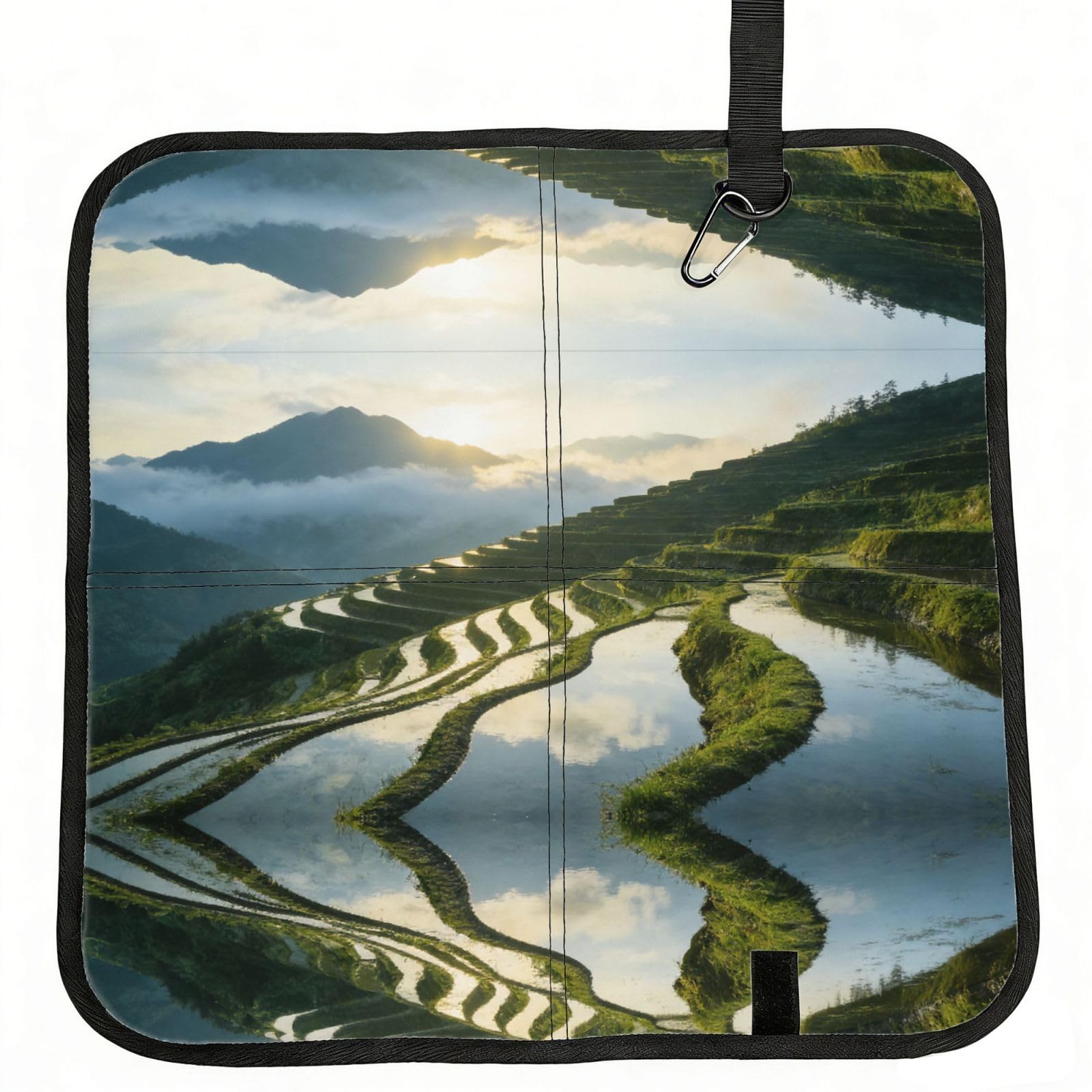 DUYIOKH Rice Terraces at Dawn Print Foldable Portable Seat Cushion for World Cup Games, Camping and Outdoor Activities