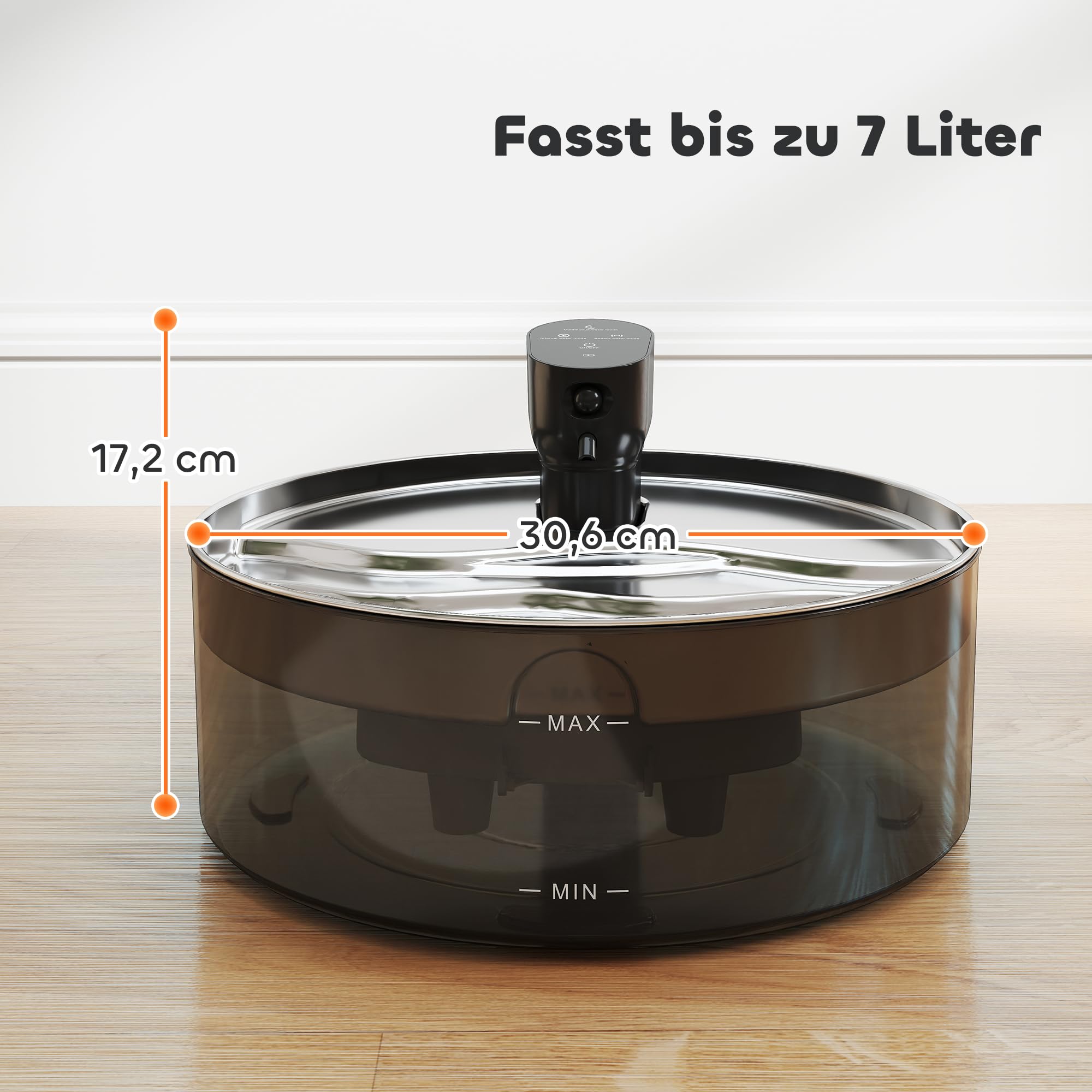 PawHut Fontanella per gatti 7L acciaio inox LED Nero | Pompa silenziosa, finestra livello acqua, filtro carbone attivo, sensore movimento, sistema filtrazione, a batteria cani