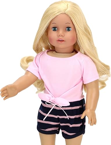 Miniatura 4 de Sophia's Muñeca de 18" 2 piezas Camiseta rosa de manga corta con lazo frontal con pantalones cortos de rayas azul marino y rosa
