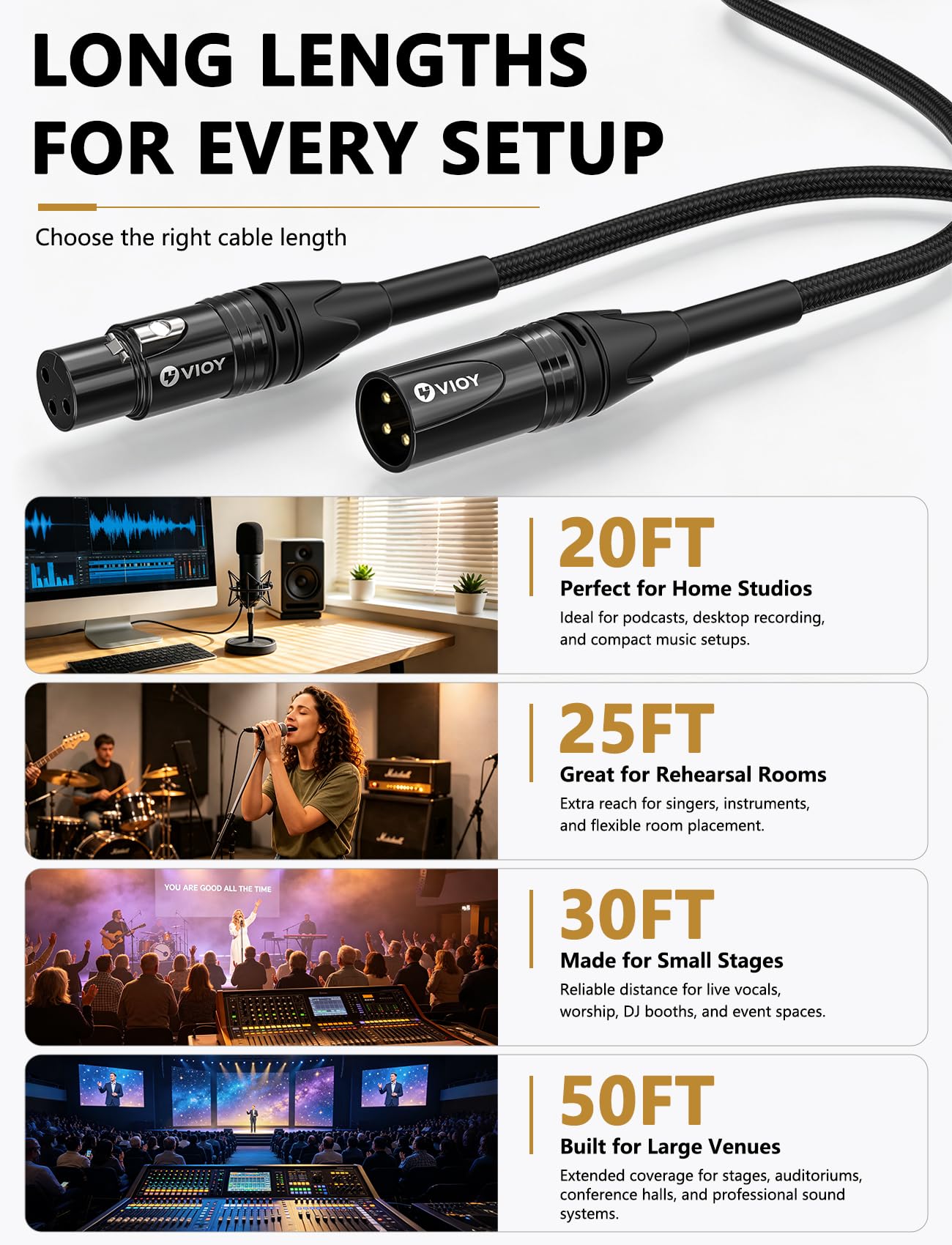 VIOY Cable de micrófono XLR de 30 pies, 20 AWG equilibrado macho a hembra