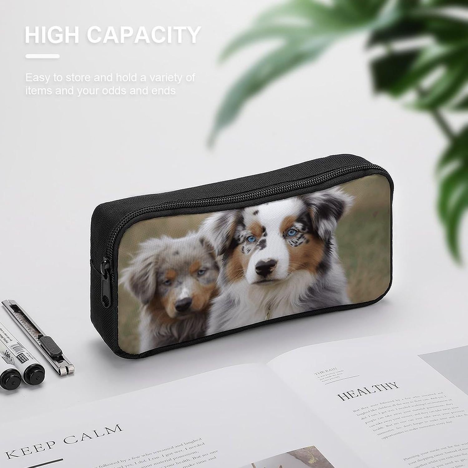 Australian Shepherd Pencil Case Large Pencil Bag with Zipper image 4