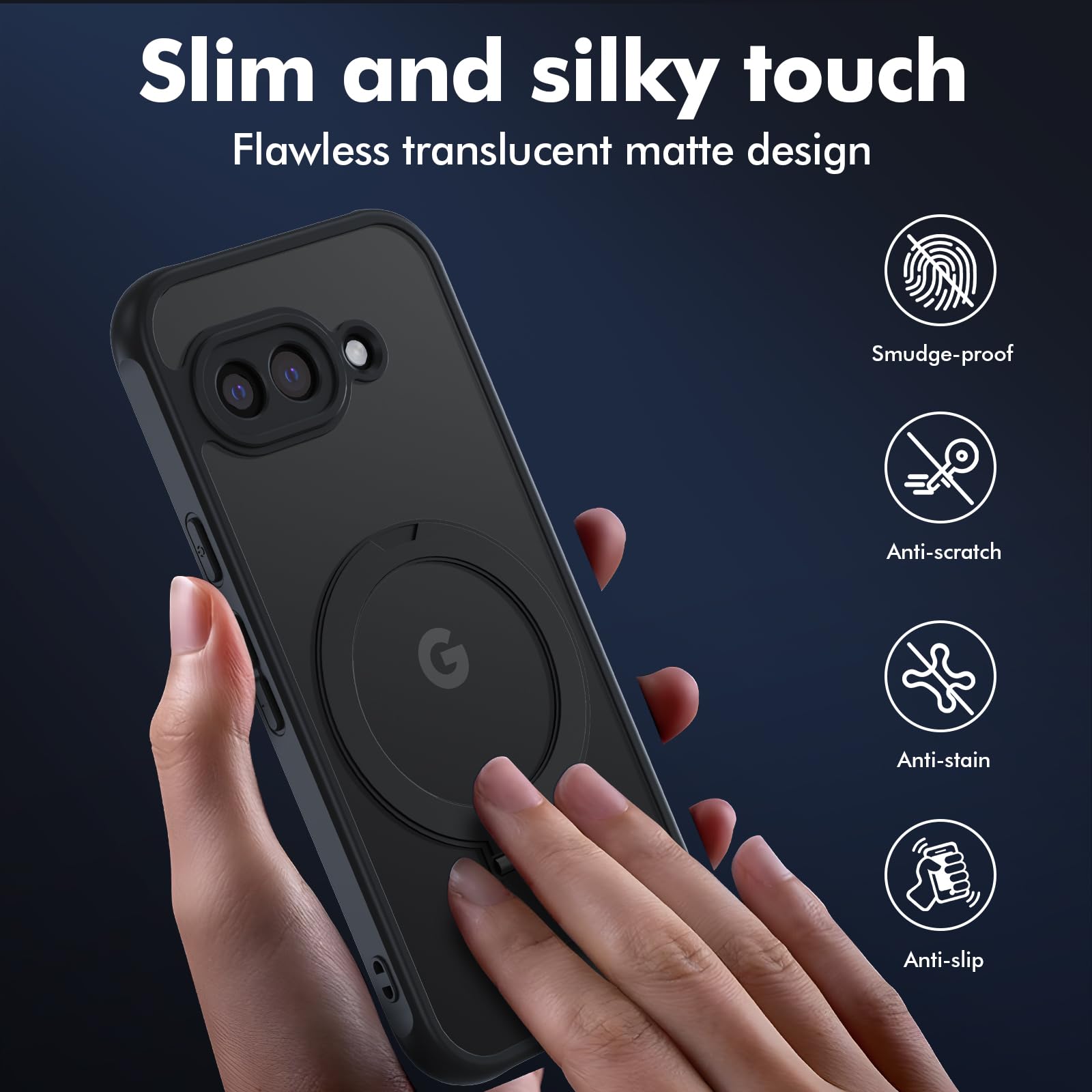 TUUTPU Cover Magnetica Cavalletto per Google Pixel 9A Comaptibile con Magsafe, Custodia Traslucido Opaco Schienale con Supporto Invisibile Antiurto Protezione Militare, Glassato Nero