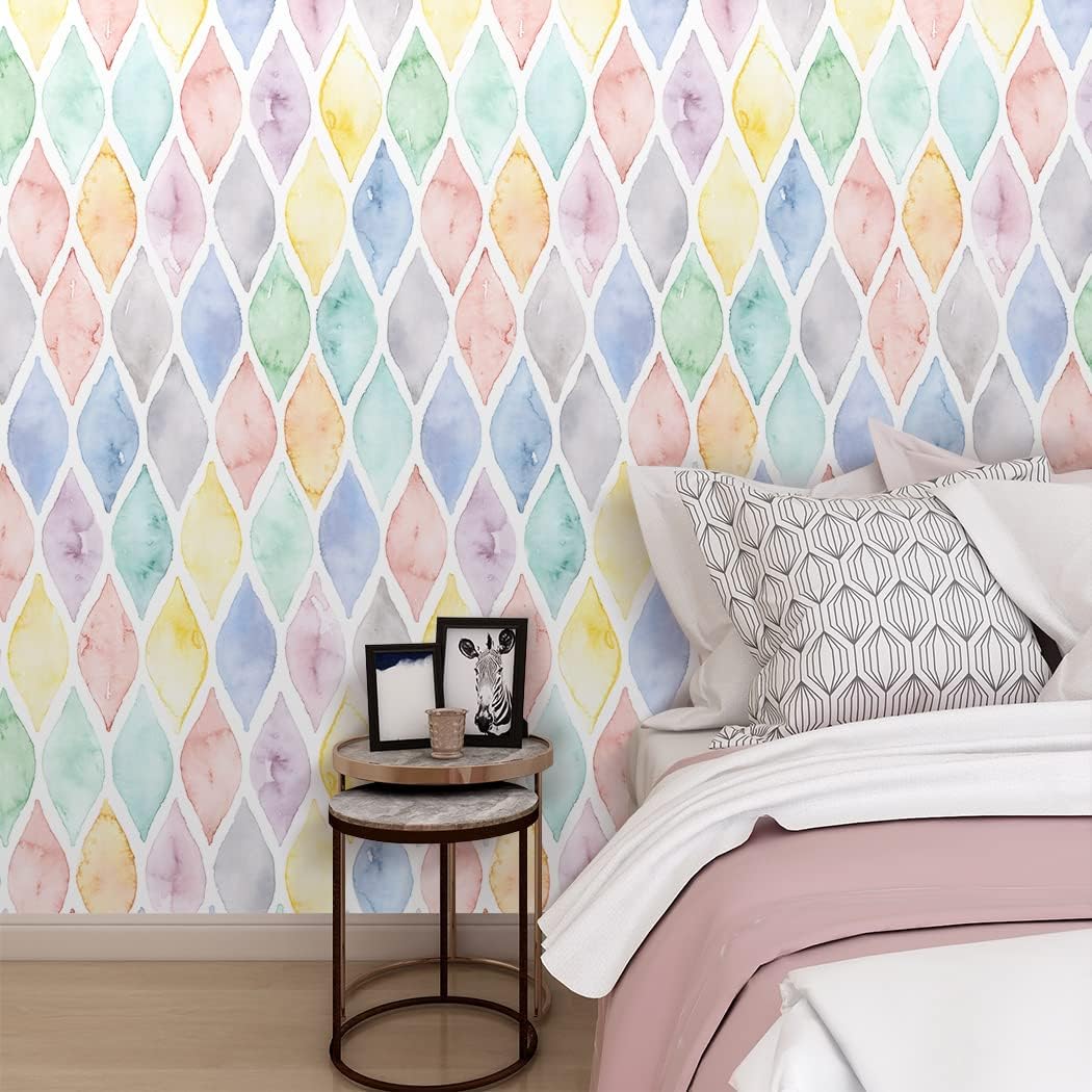 Multicolor Geometric Self-Adhesive Wallpaper Colorful Arc Removable Peel and Stick Wallpaper for Nursery Kids Room Decor DIY Decor 17.7in x 9.8ft