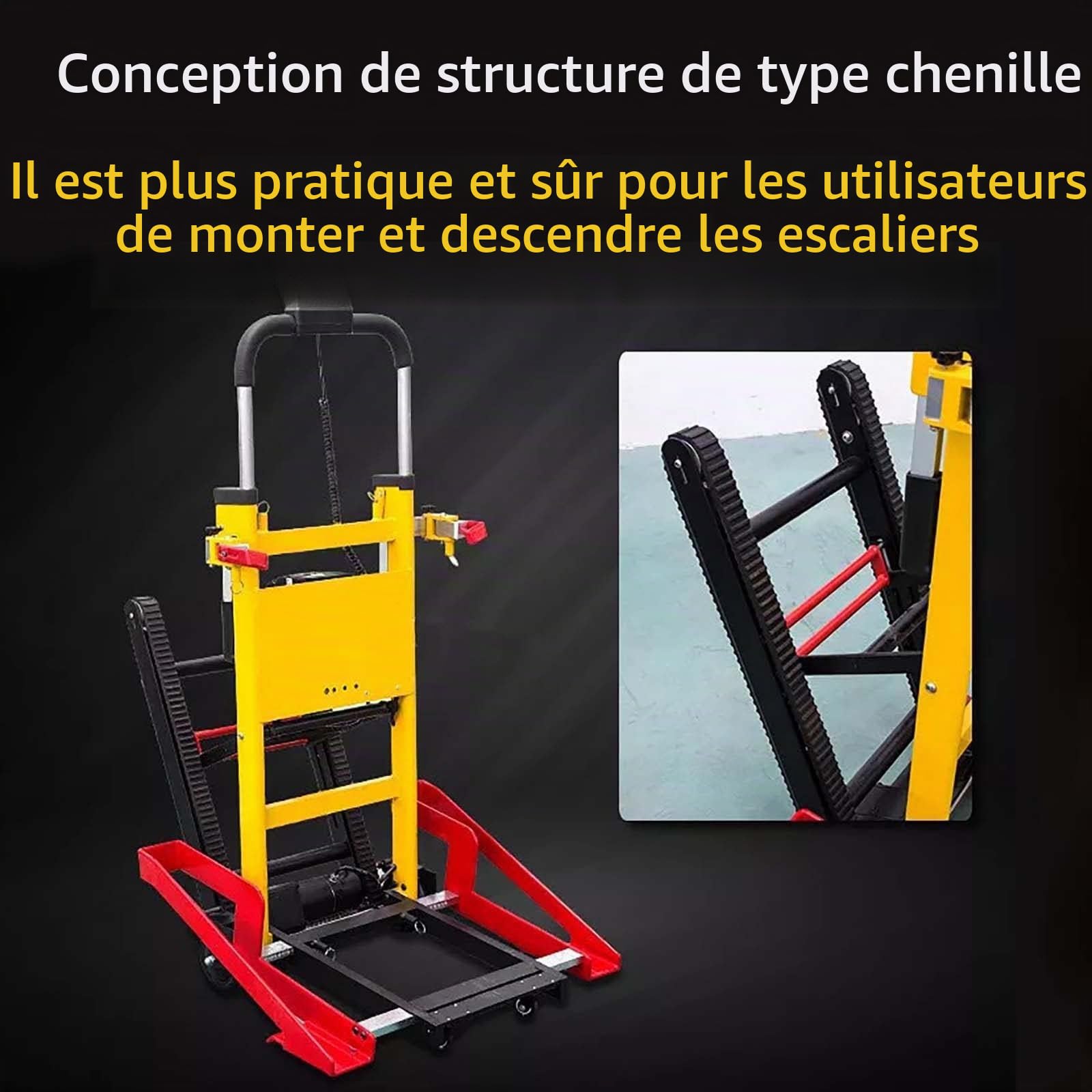 Type de Chenille – Monte-escalier électrique (Placer Un Fauteuil Roulant), avec poignée télescopique, Charge maximale de 440 lb/200 kg, Moteur sans balais, pour Le Transfert de pa