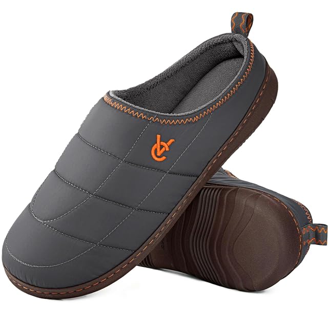 VeraCosy VeraCosy Men's Quilted Two-Tone Anti Skid Slippers Steel Gray,7-8 US