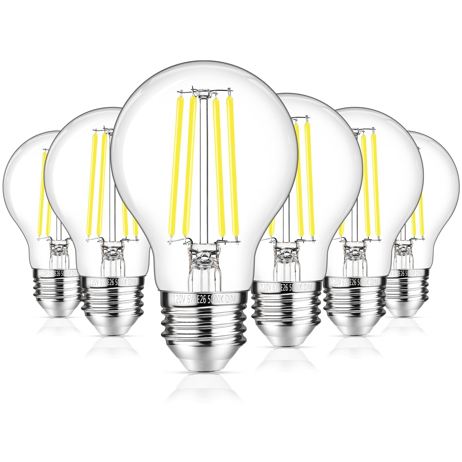 GGOYING 60W Equivalent E26 LED Bulb Dimmable 850LM LED Edison Bulbs Daylight White 5000K 6W A19 Filament Light