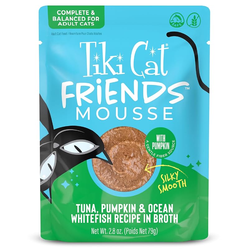 Ração úmida para gatos adultos Tiki Cat Tuna, Pumpkin & Ocean Whitefish em mousse – Pacote com 33,6 oz (952 g)