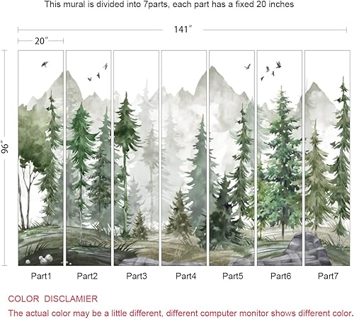 Miniatura 5 de Papel pintado de bosque verde para habitación del bebé (no se pega ni se pega)