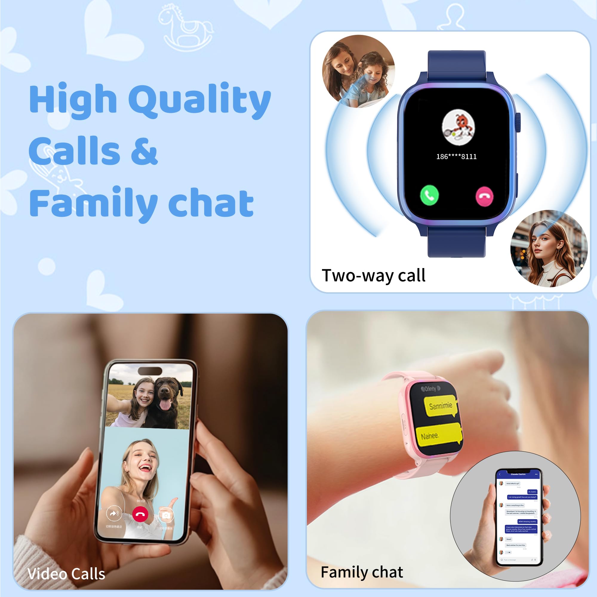 4G Smartwatch Bambini, orologio smartwatch bambini con Videochiamate, Chiamate, SOS, GPS localizzazione, modalità scuola, SMS, IP68 Impermeabile, 7 Giochi, Allarme ottimo regalo per bambina 5-14 anni