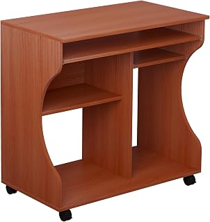 HOMCOM Movable Computer Desk with Sliding Keyboard Tray, PC Laptop Table with Storage Shelves, Workstation on Wheels, 80x48x76cm