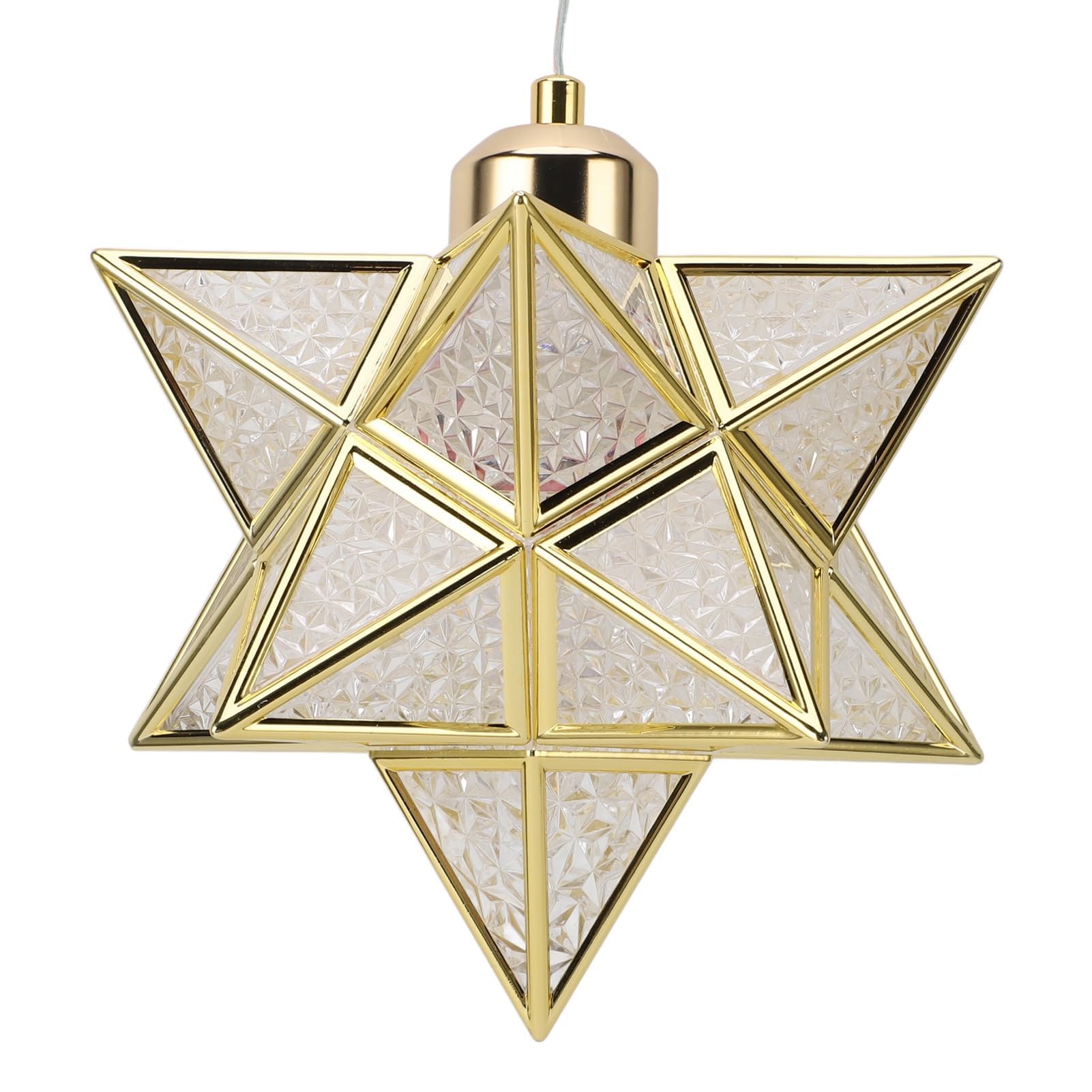 Star Pendant Lights for Ceiling, Decorative Clear Glass Ceiling Hanging Star Lamp with LED E26 Bulb 3 Color Temp for Living Room Bedroom Hallway Cafe Loft Bar (Gold)