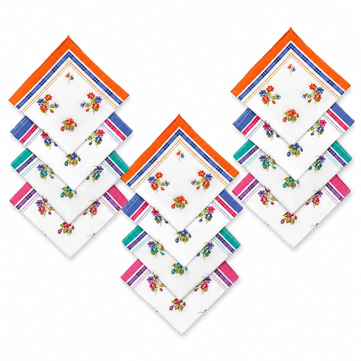 Handkerchief for Women | Soft Cotton Hanky Set for Women | Multicolor Floral Printed Ladies Kerchief Pack of 12 | Absorbent Daily Use Rumal-image-23