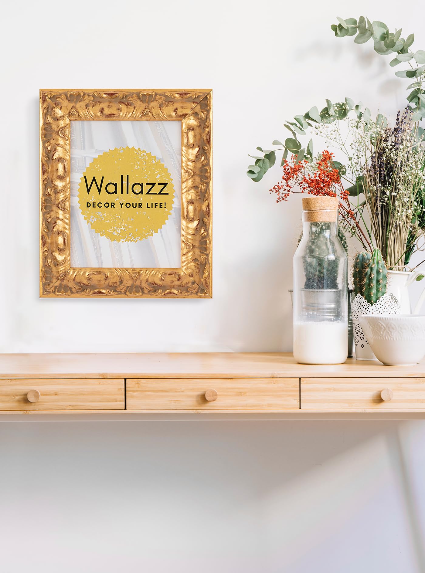 Wallazz Cornice Portafoto in Legno Pregiato - Made in Italy - Vetro Sintetico Infrangibile Crilex - Cornice per Tela - Design Italiano e Qualità Artigianale,40x50cm Foglia Oro