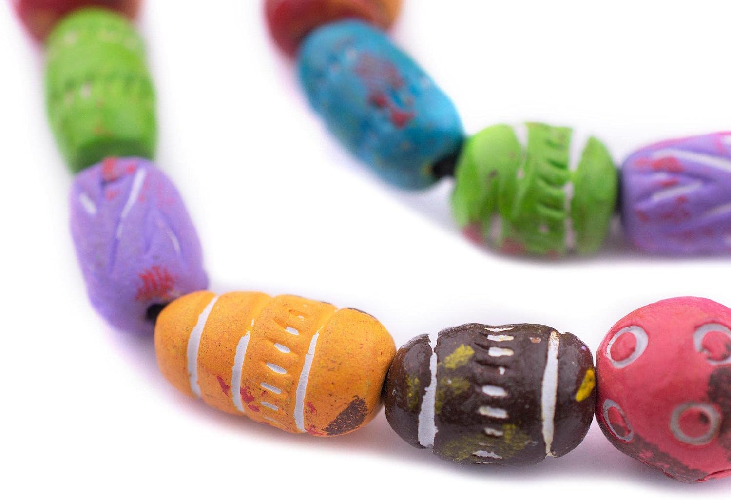 The Bead Chest Bright Multicolor Patterned Terracotta Beads 10-15mm Mixed Clay Large Hole 36 Inch Strand