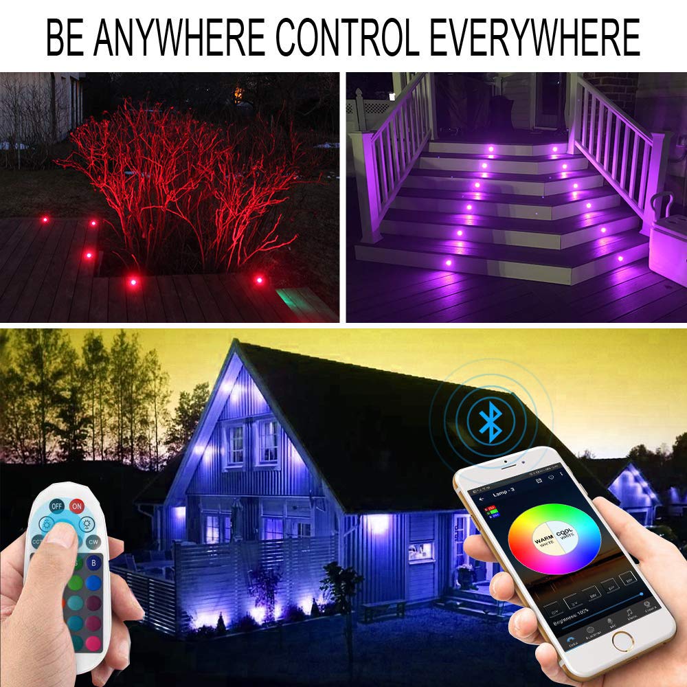 10x Bluetooth RGB Spot Encastrable Exterieur Dimmable 1.5W Ø61mm IP67 Étanche 16 millions Intelligent de couleurs Spot led Extérieur Encastrable IntelligentKit Complet