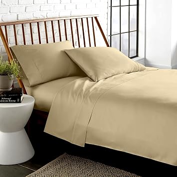 LaxLinen Alaska King Size Bed Sheets Set- 4 Pcs- Extra Deep Mattress Fits Up to 18 inch Pocket Fully Elasticized Egyptian Cotton Sheets Long Staple Bedding Sets Beige Solid, Alaska King