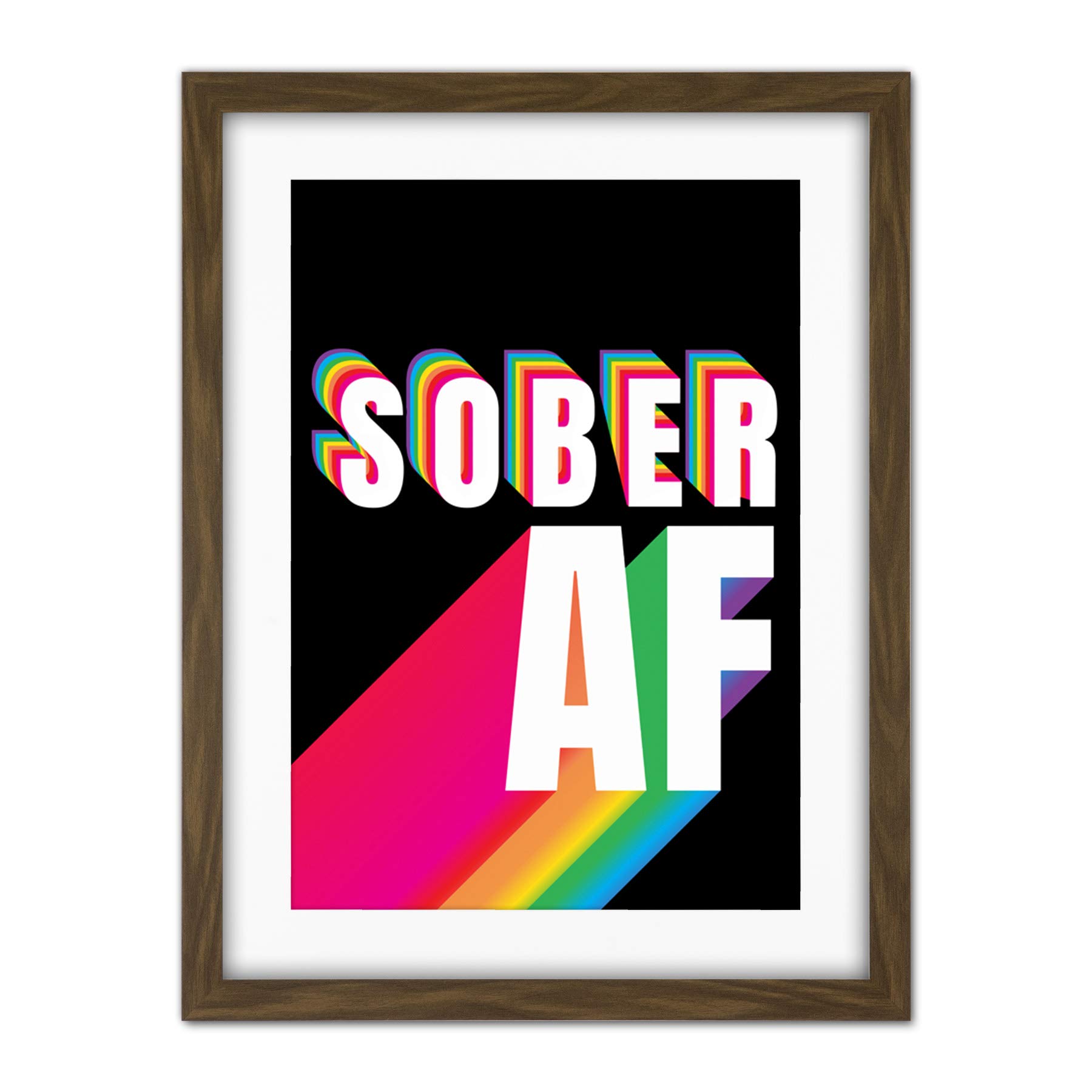 Wee Blue Coo Sober Af Rainbow Typography Black Artwork Framed Wall Art Print 18X24 Inch