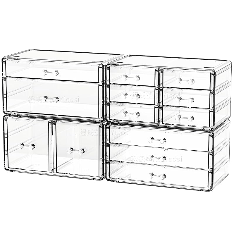 Cq acrylic Organizador de Gavetas em Acrílico Transparente com 13 Gavetas, 4 Unidades