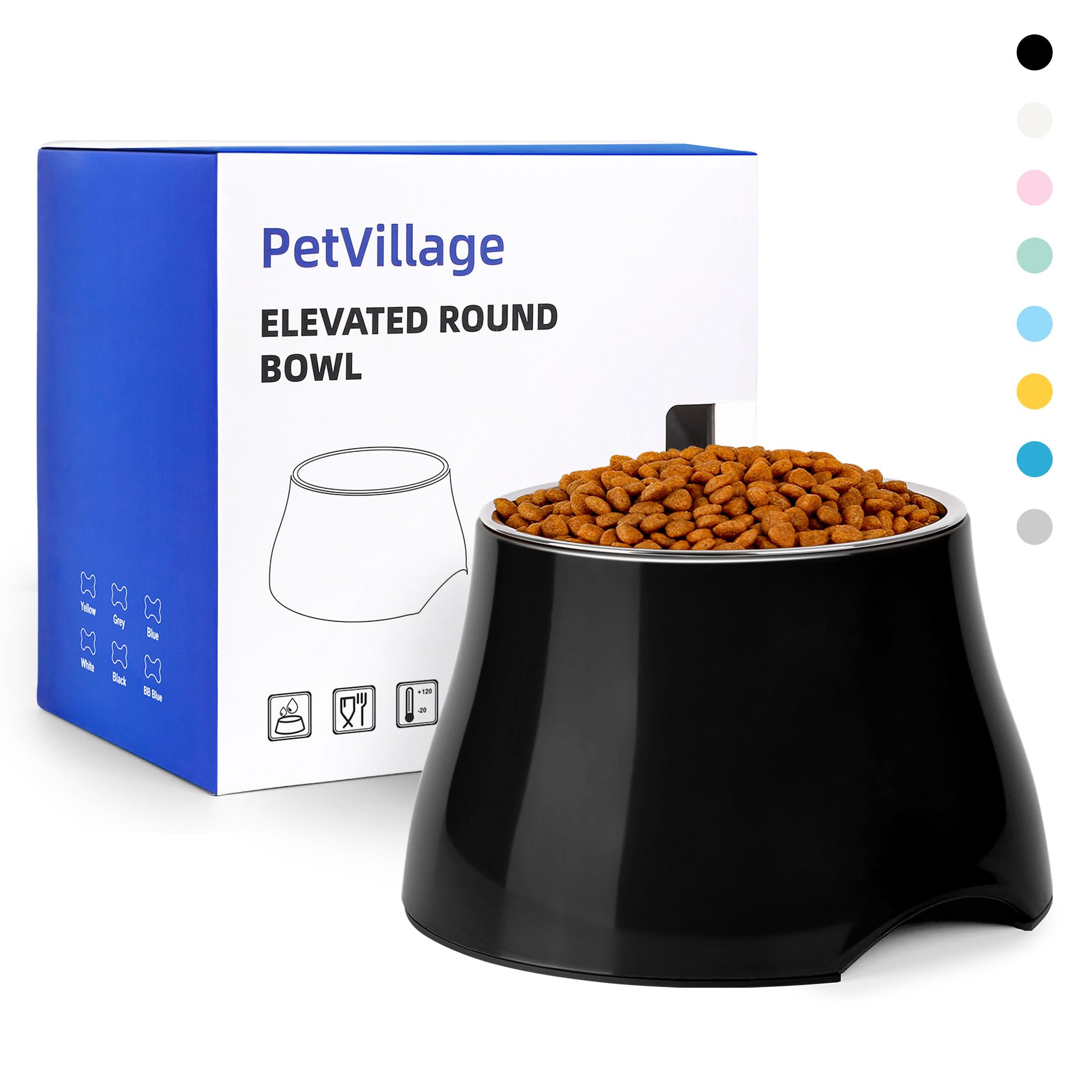 Petvillage Dog Bowls,Cone Friendly Non Slip Single Dog Bowl with Stainless Steel Inner, Raised Bowls for Small Dogs Spaniel Dogs Long Ear, High Capacity, M/2 Cup Black