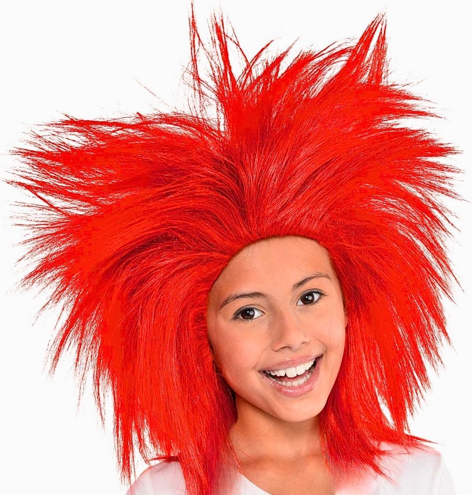 Amscan Unisex Children Modern Crazy Wig Costume - One Size, Red, 1 Pc, Red