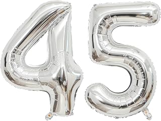 Giant Silver Number 45 Balloons, 45 Inch Jumbo Number 45, Large Foil Mylar Balloons for Girls Women 45th Birthday Party Decorations, 45 Anniversary Events Decorations