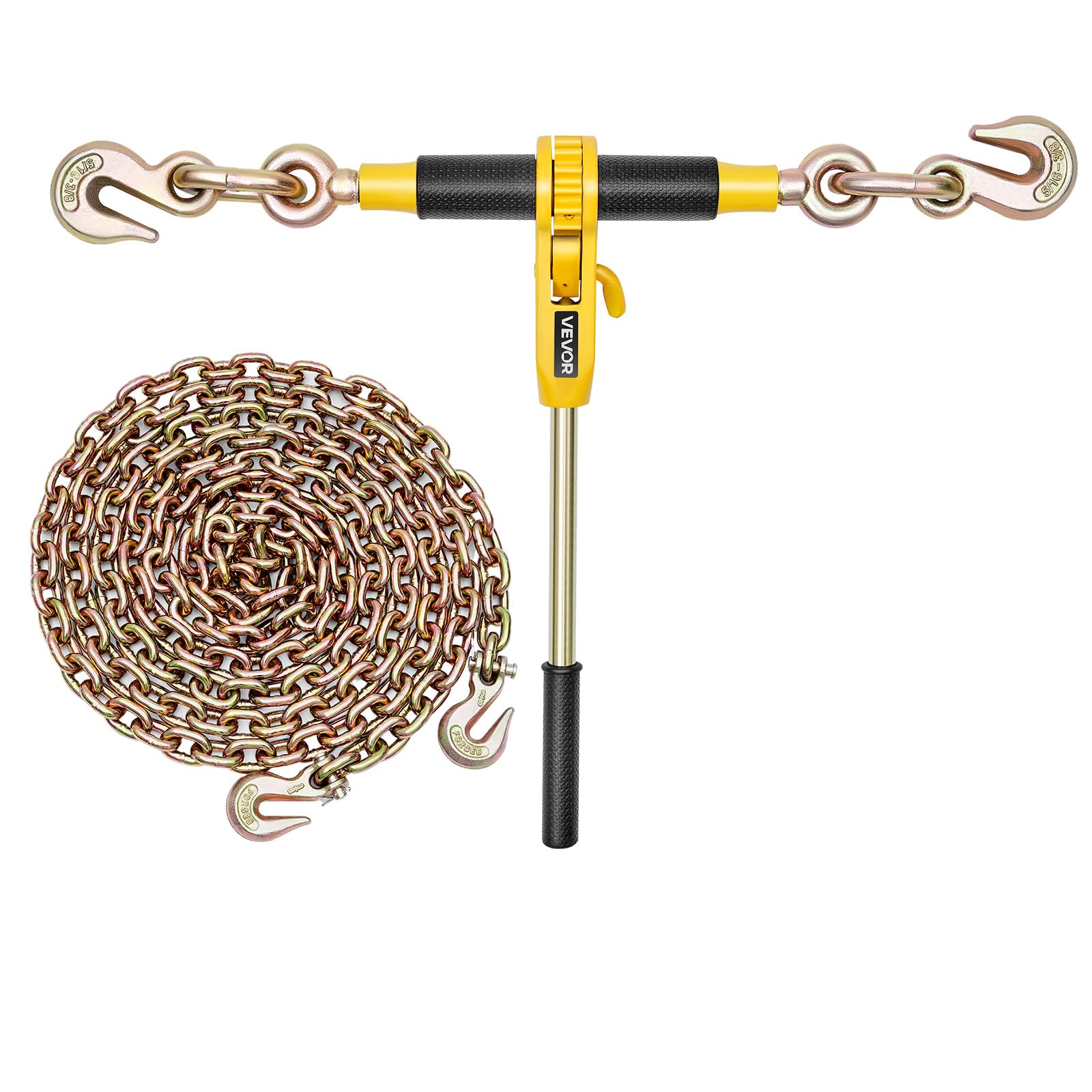 VEVOR Ratschenspanner 3628 kg, Ratschenlastspanner, Spannzurrketten G80, Ratschen-Lastbinder, Spannketten-& Binder-Set, Zurrkettenbinder für Transport, Abschleppen, Holzfällerei (4er-Pack)