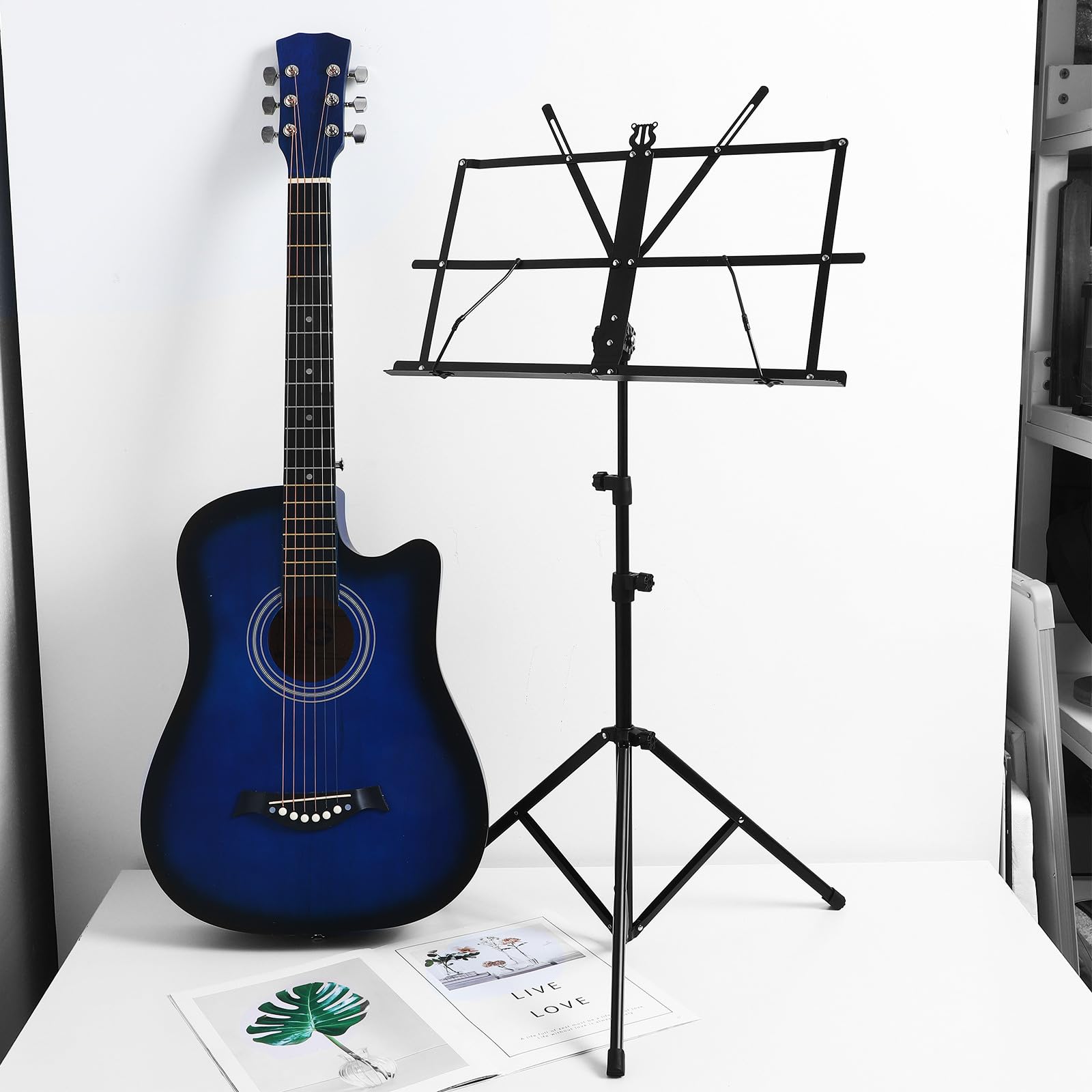 Leggio Musicale Robusto Nero Regolabile in Altezza Pieghevole | Ferro e Gomma Pp, 650-1350mm, Angolo Regolabile, per Pratica e Insegnamento