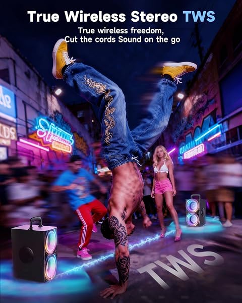 YIER Party Bluetooth Speaker:80W Peak Large Stereo Sound for Outdoor,Deep Bass,TWS,Loud with Lights,Portabe Wireless Big Speakers with Long Playtime,House,Projector,Movie - 5