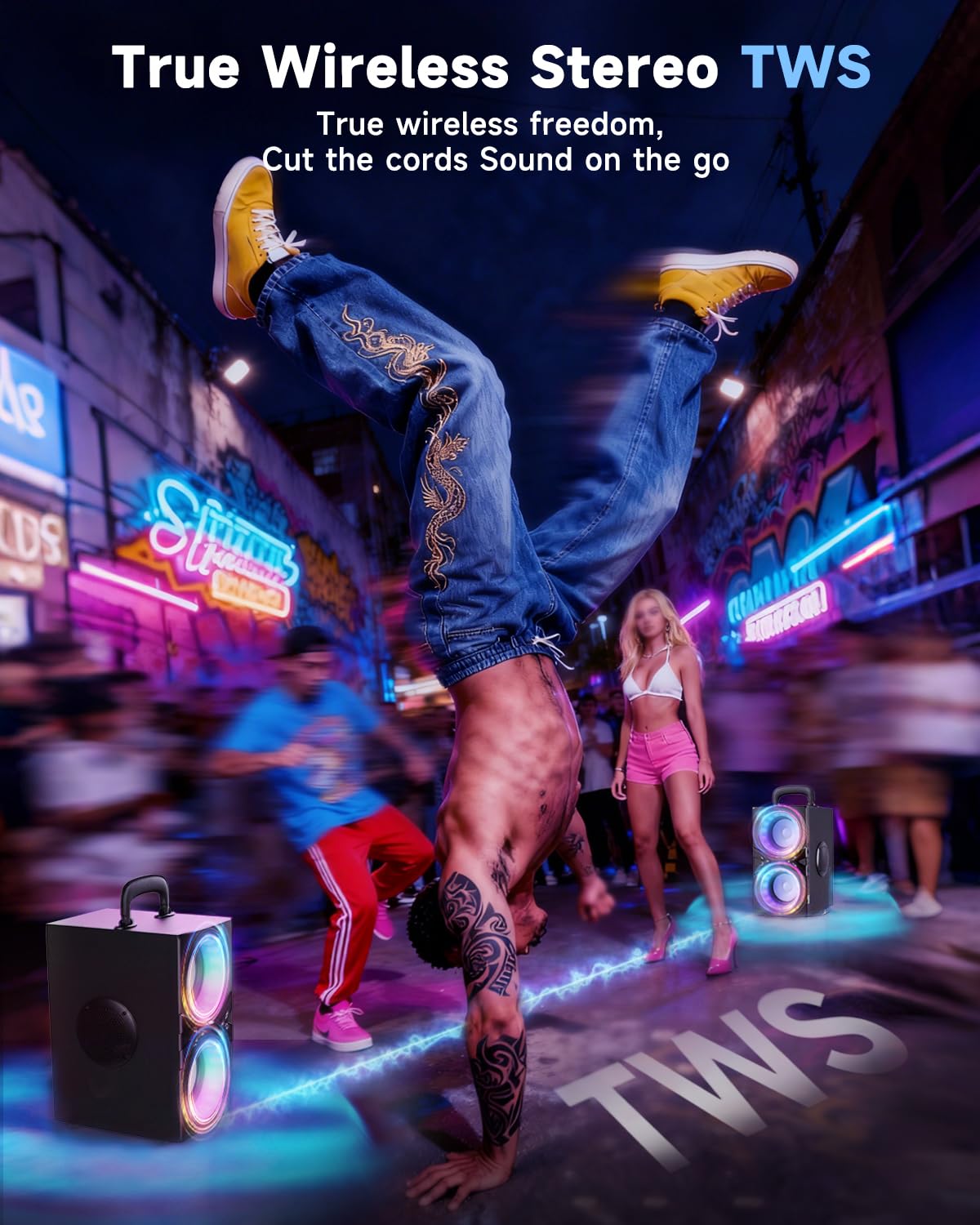 YIER Party Bluetooth Speaker:80W Peak Large Stereo Sound for Outdoor,Deep Bass,TWS,Loud with Lights,Portabe Wireless Big Speakers with Long Playtime,House,Projector,Movie — view 5