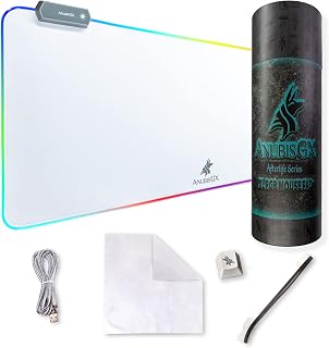 AnubisGX Premium White RGB Mouse Pad | XL Waterproof Computer Gaming Desk Mat | New 14 Glowing LED Types | XXL Extended Non-Slip Glowing Gamer RBG Mousepad | 31.5 x 11.8 in