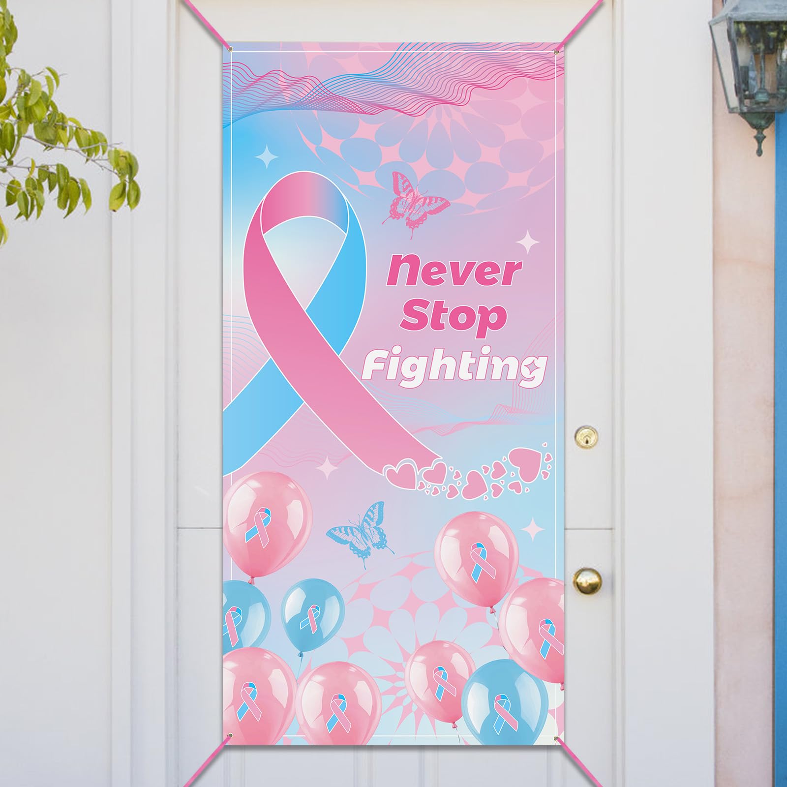WANDIC Pink Blue Ribbon Personalised Banner,185 * 90cm Defects Awareness Male Breast Cancer SIDS Large Banners Background Banners for Charity Event Party Decorations - Image 4
