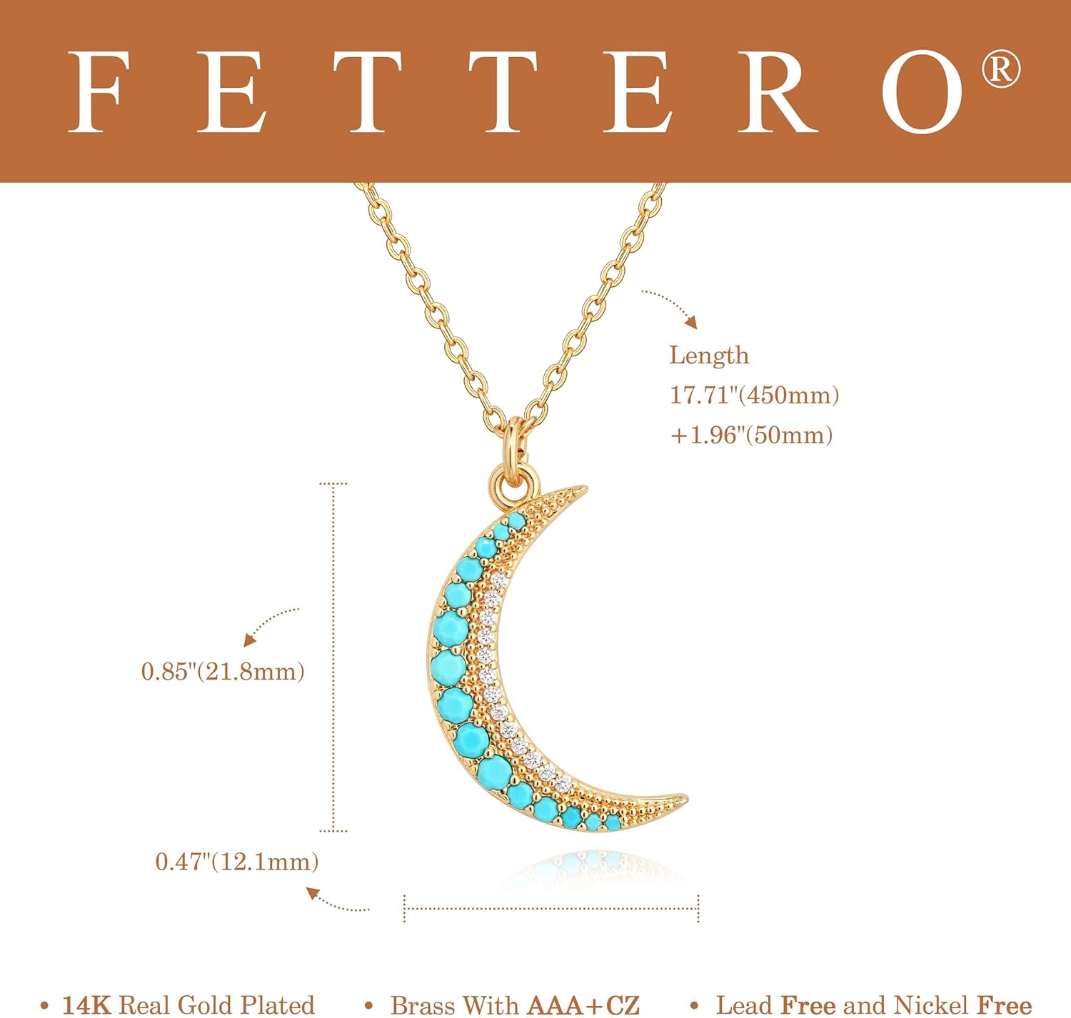 Fettero Gold Necklace for Women, Dainty 14K Gold Plated Turquoise Necklace Jewelry Charm Moon Circle Heart Beadeds Pendant Necklaces for Women Gift - Image 5